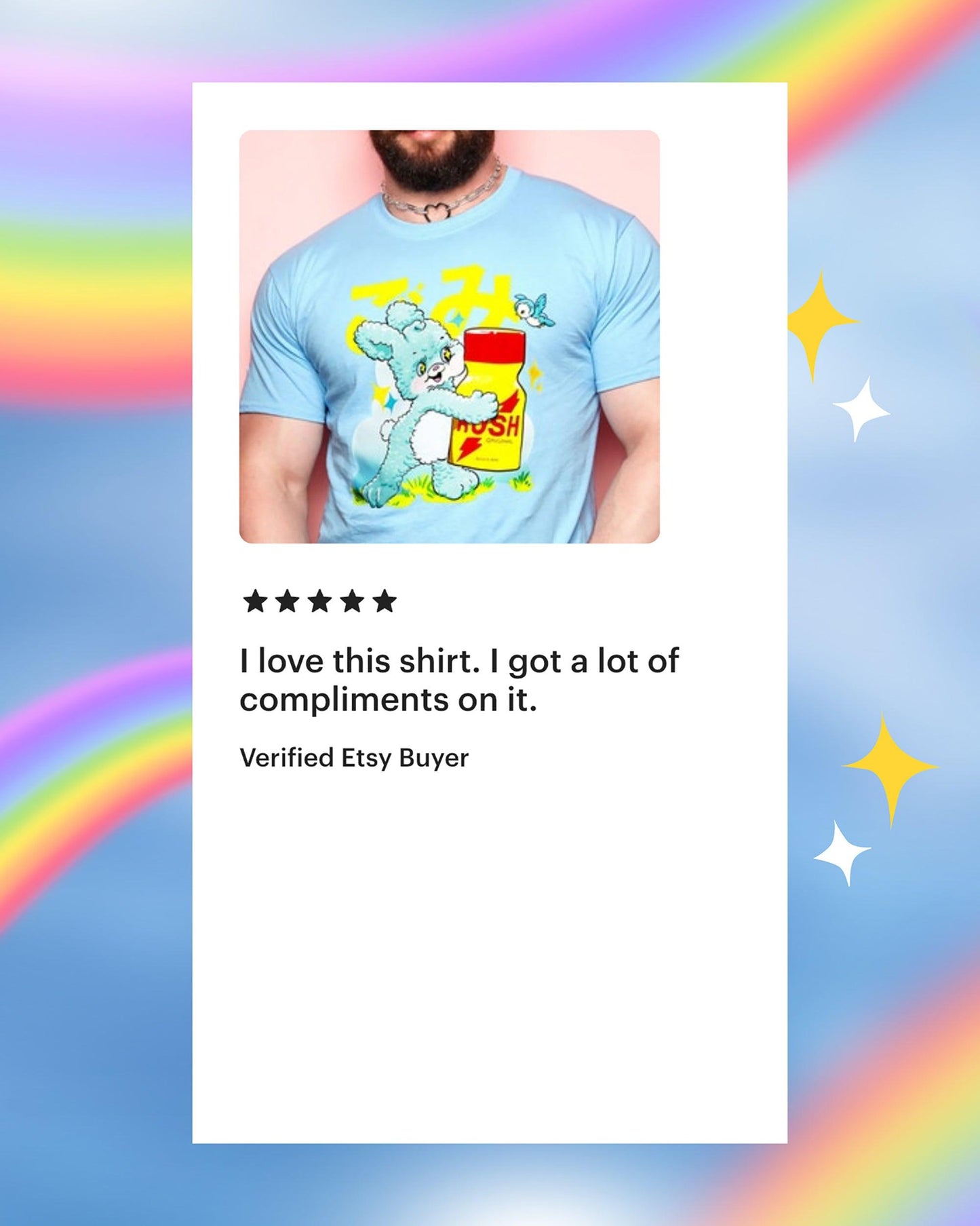This little bunny loves his poppers on light blue - tee