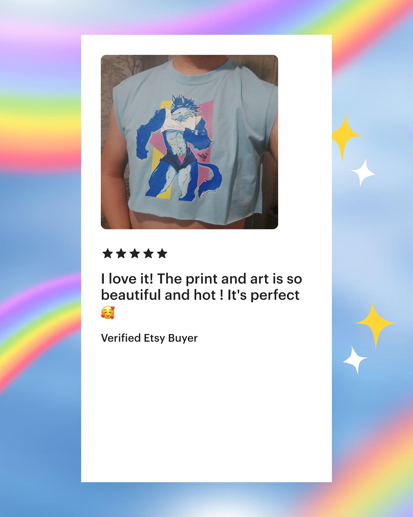 ZACH BRUNNER! shhh don't look now, here comes that sexy neon wolf! - blue, sleeveless crop top