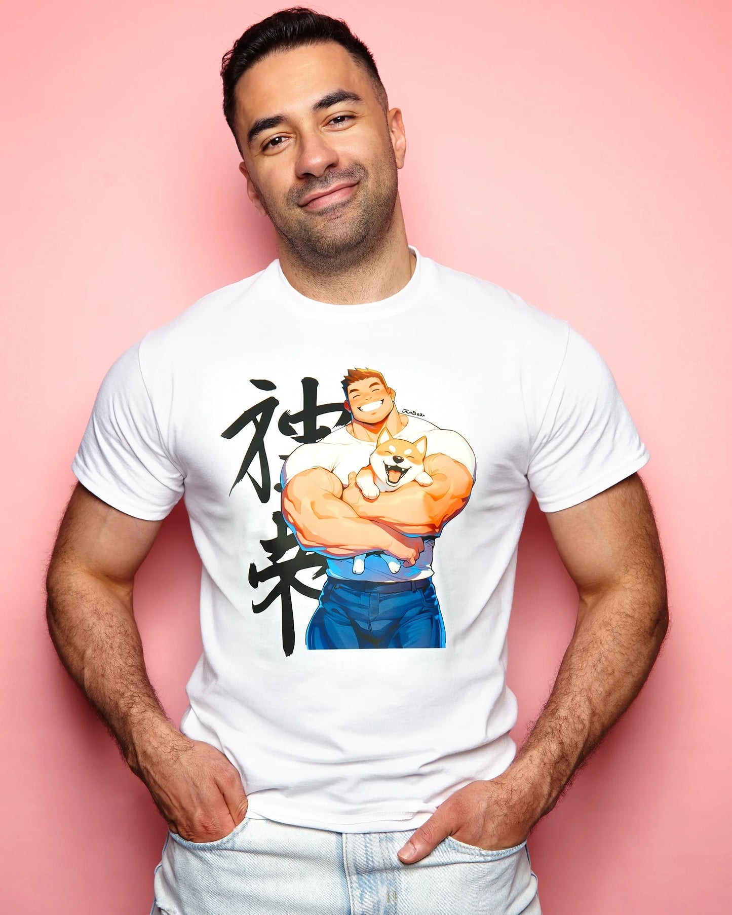 Jojo Bear: Hunky Hank with his Shiba Inu on white - tshirt