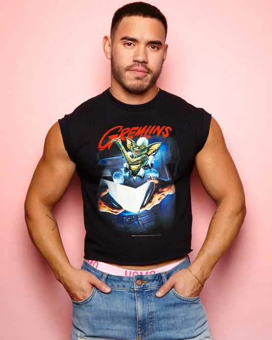 Official Gremlins sleeveless low cut crop/ tshirt crop - black