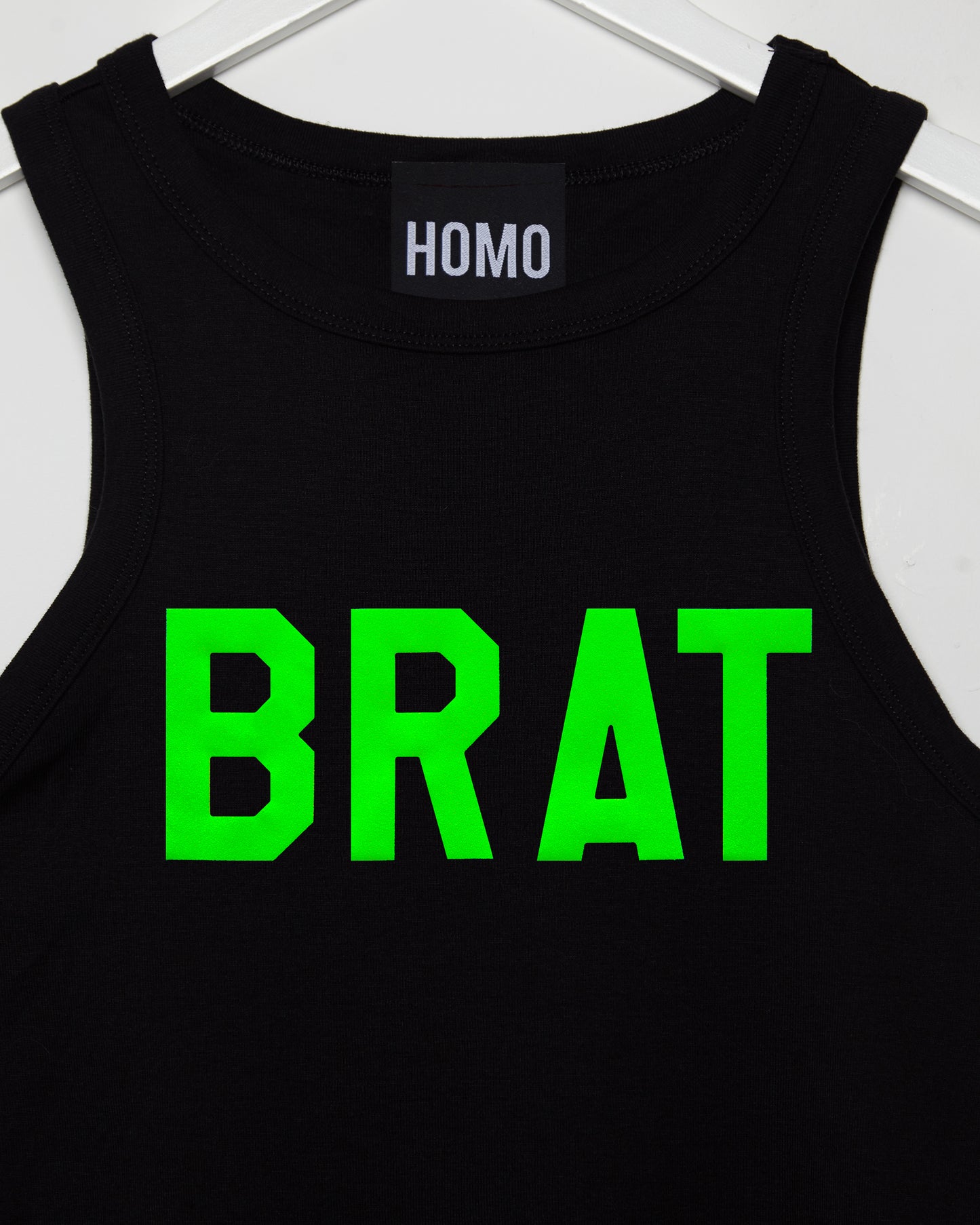 Fluorescent green flock BRAT - low cut tank crop