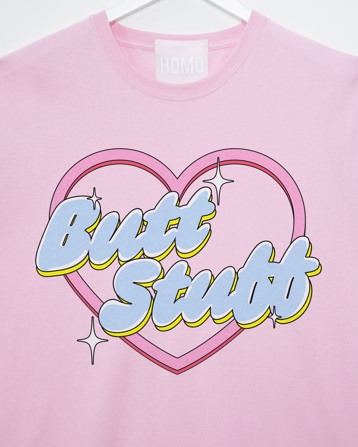 Butt Stuff on light pink sideless tshirt
