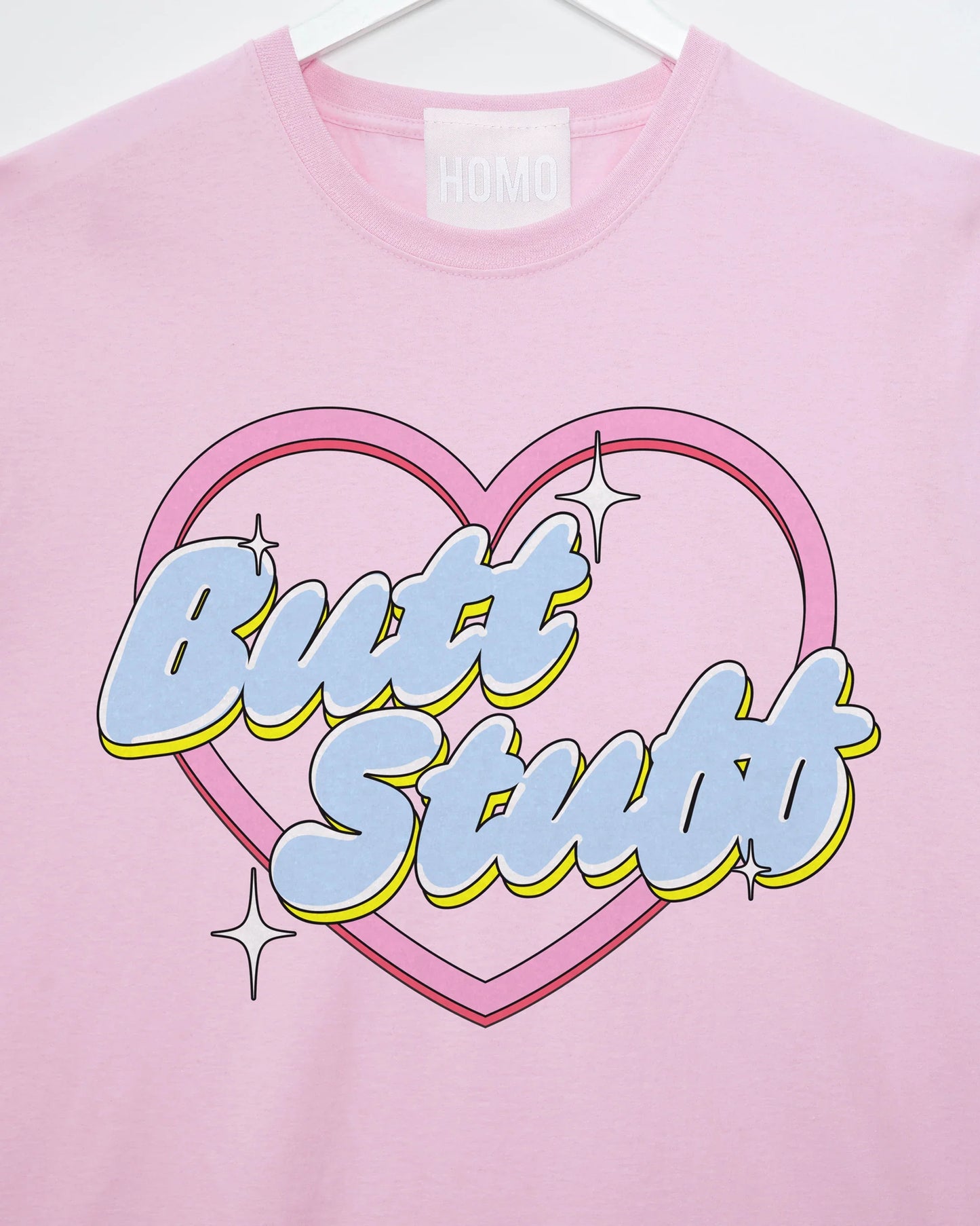 Butt Stuff on light pink sideless tshirt