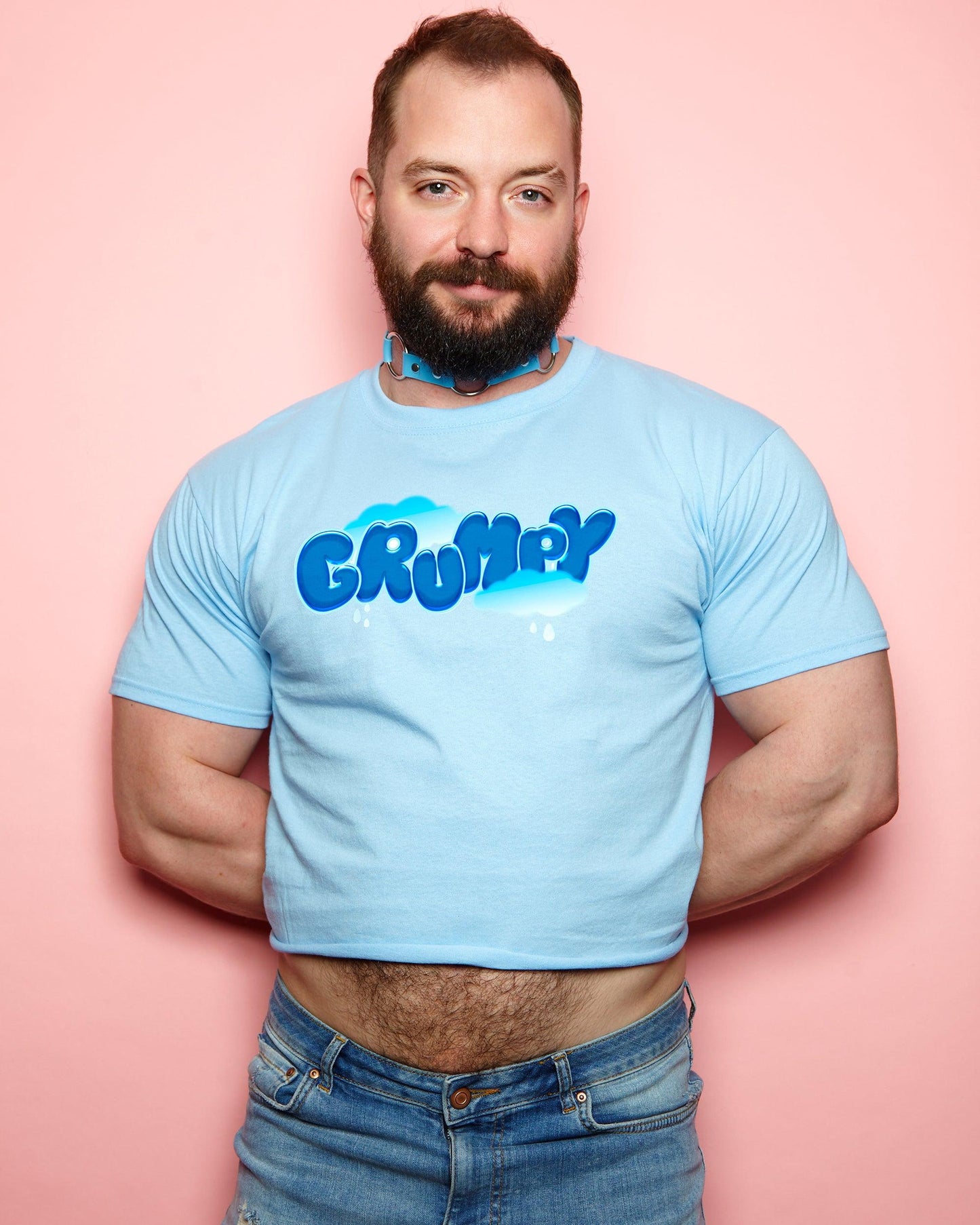 Grumpy on blue - cropped tee.