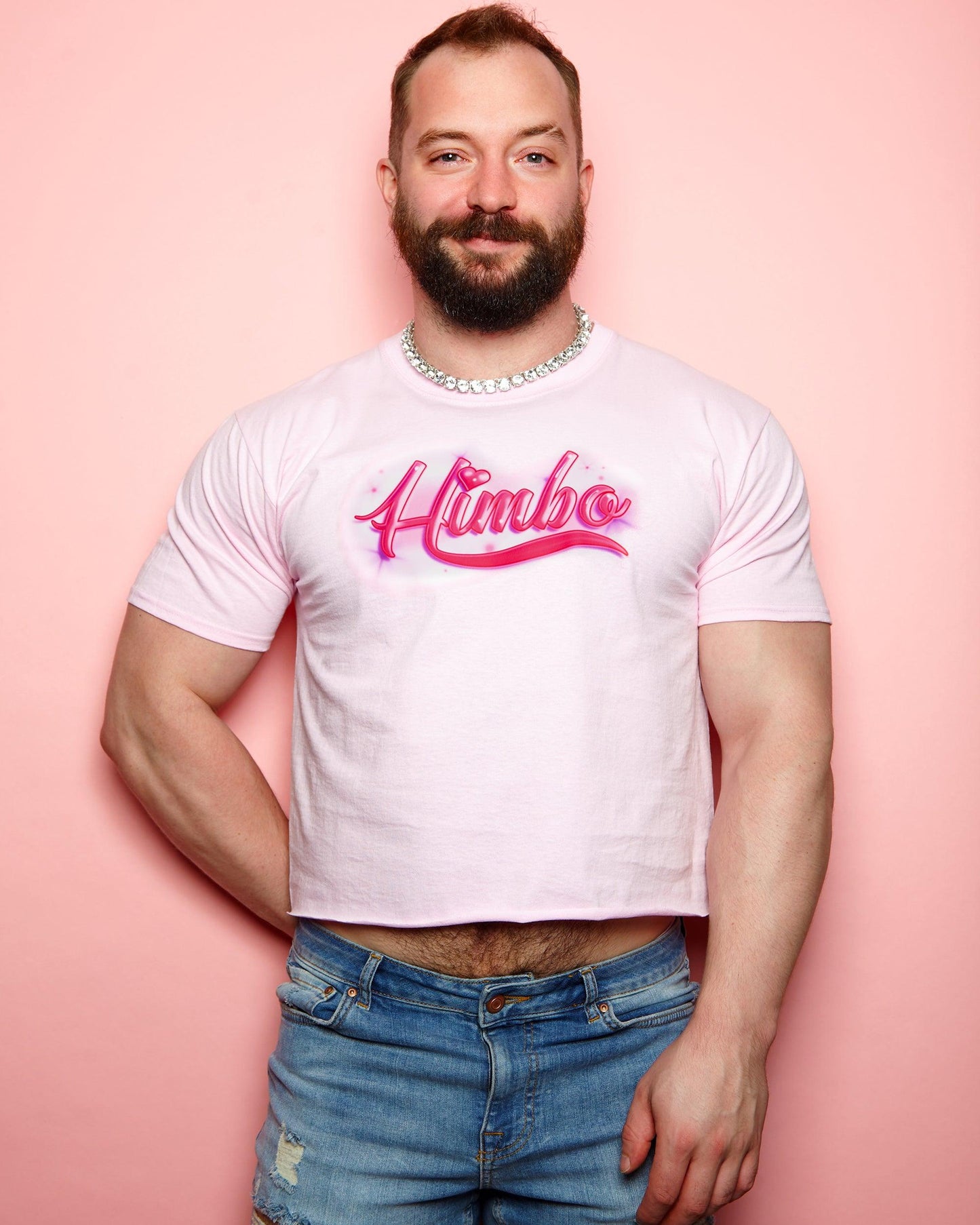 Spray paint style himbo on pink - cropped tee.