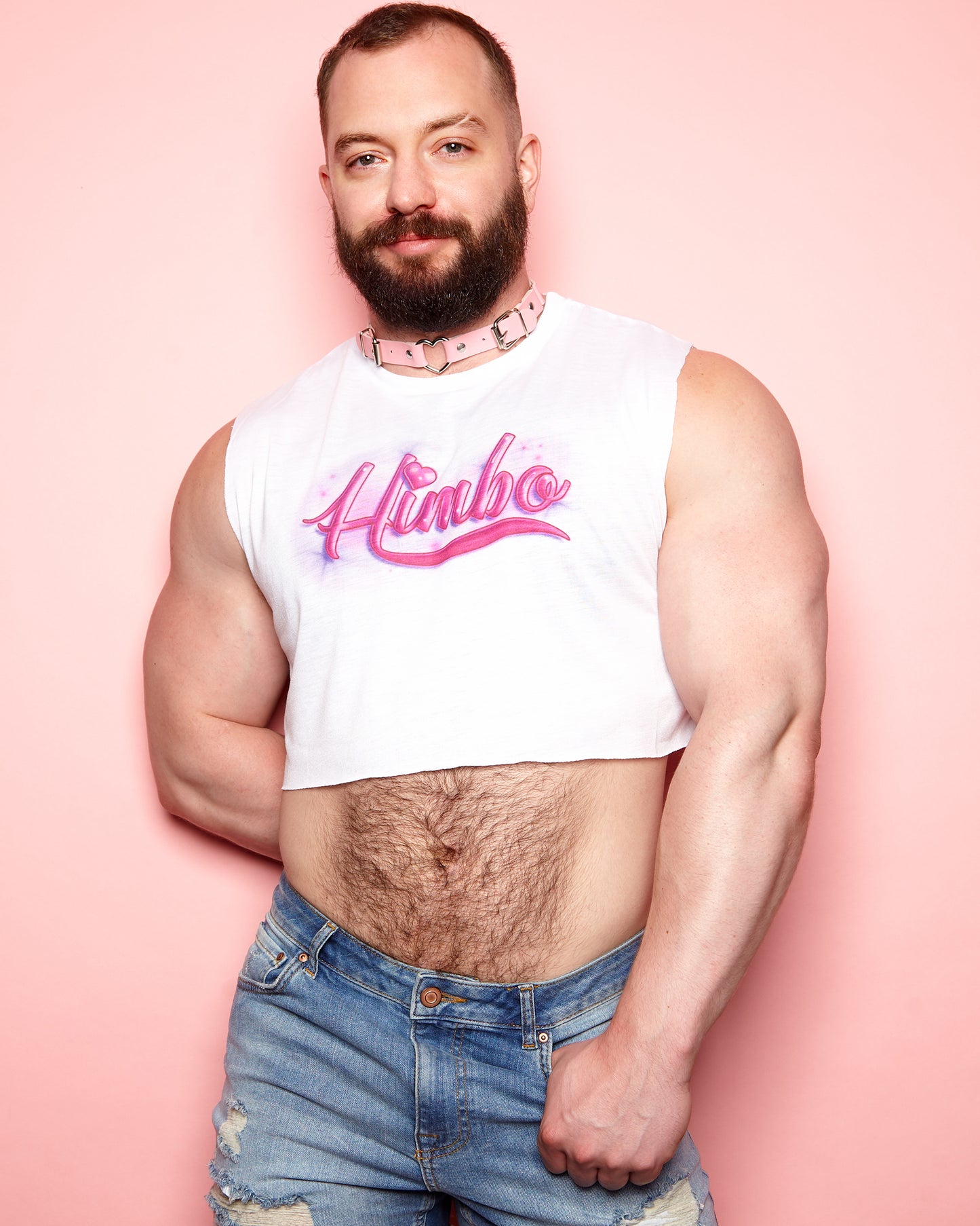 Spray paint himbo on white - sleeveless crop top.