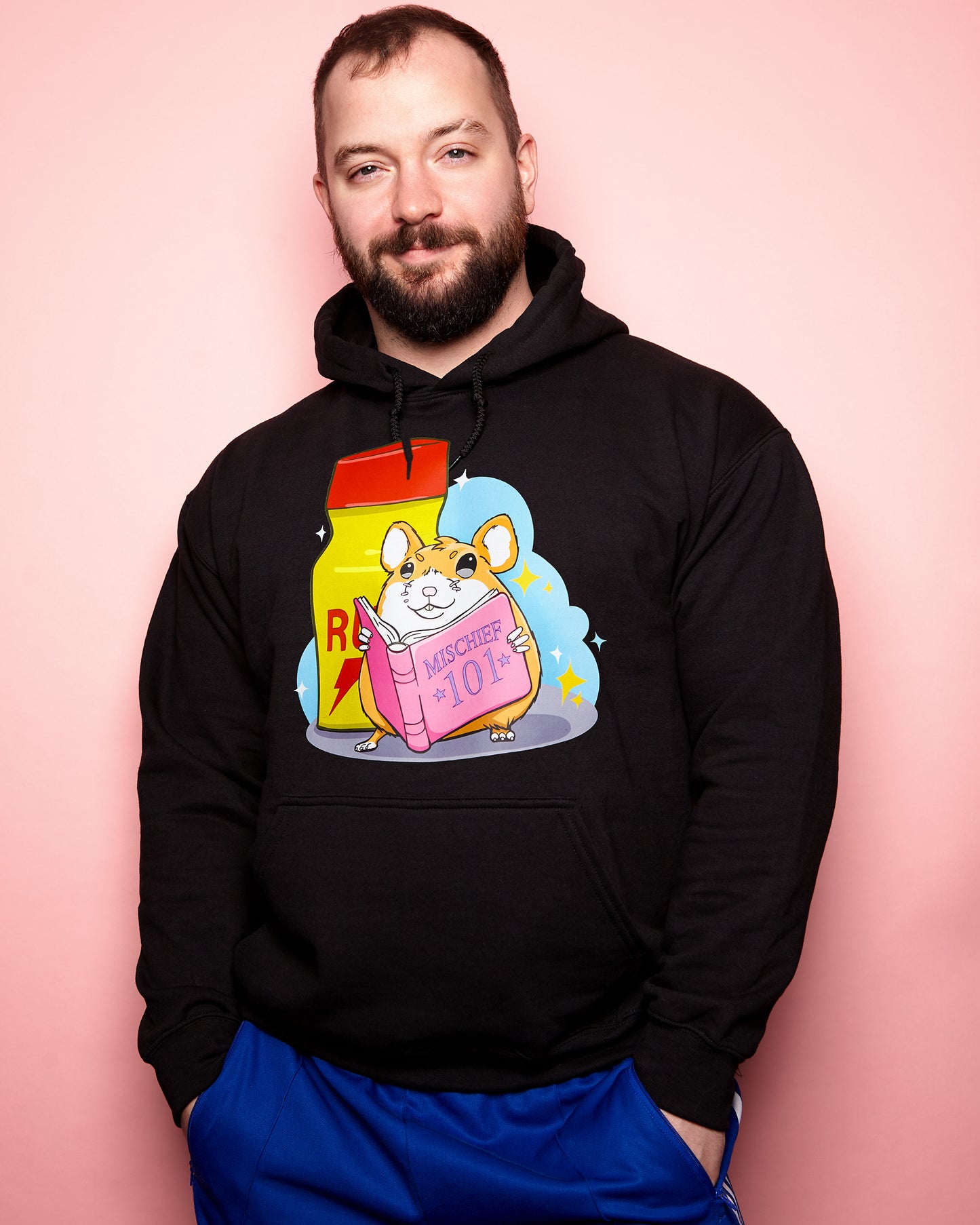 Marlin the mischievous hamster on black - pullover hoodie.