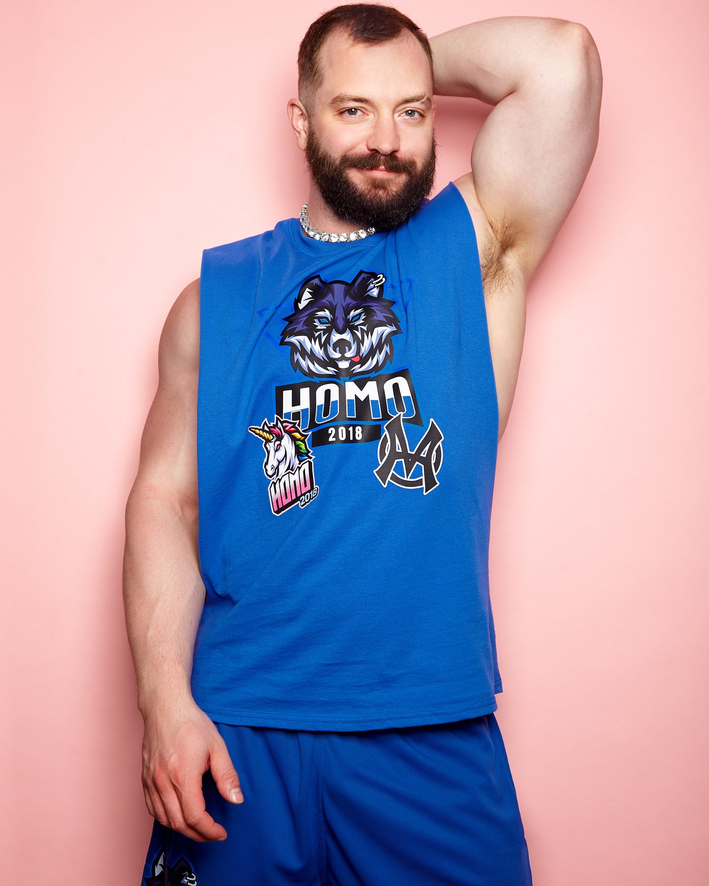 Sporty wolf, blue - sideless tee