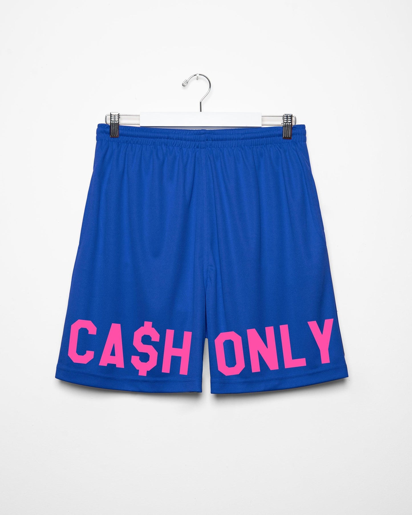 Fluorescent pink cash only - blue basketball shorts