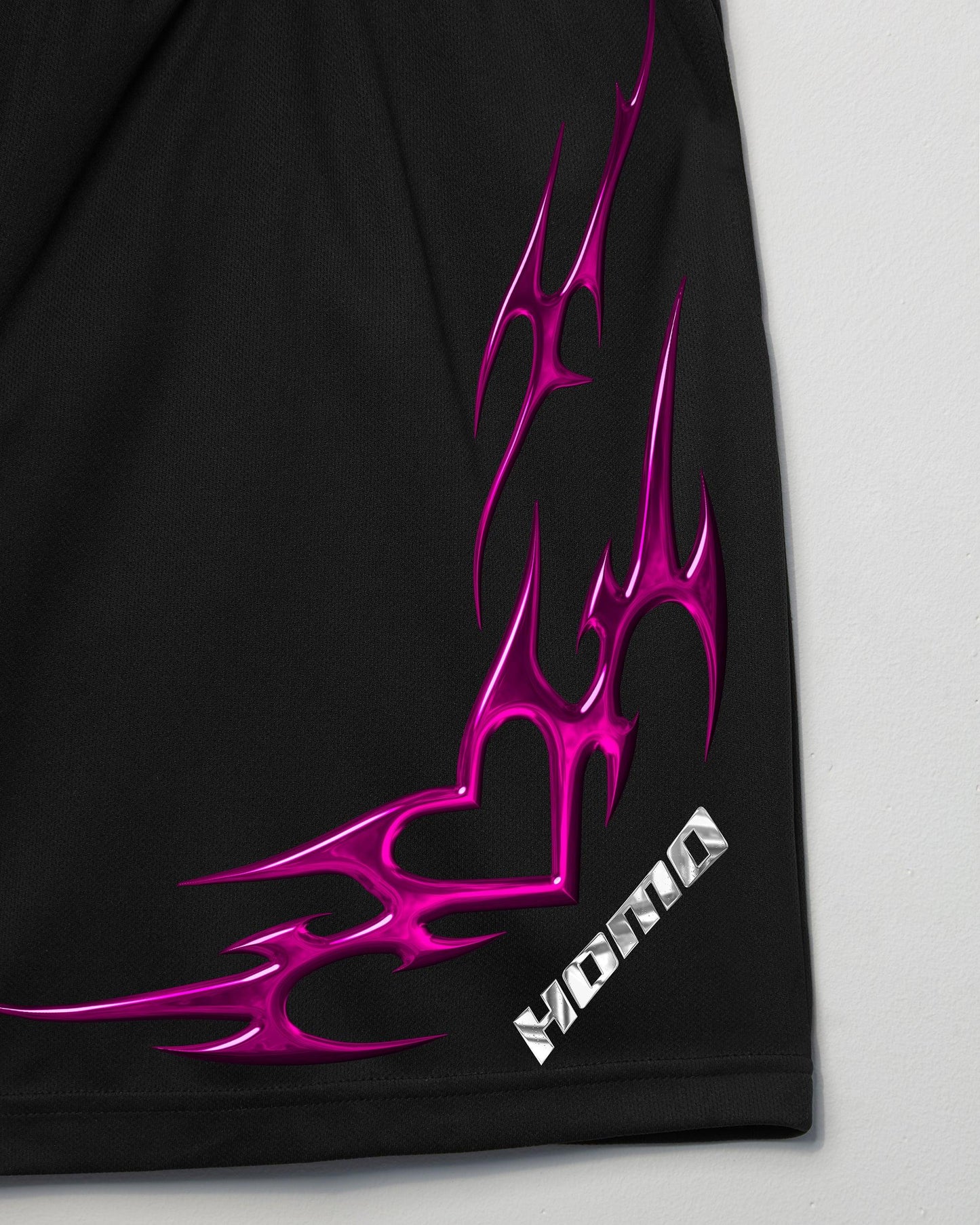 Double Pack - Chrome Y2K: HOMO, silver and pink on black- tank and basket ball shorts - Full outfit.