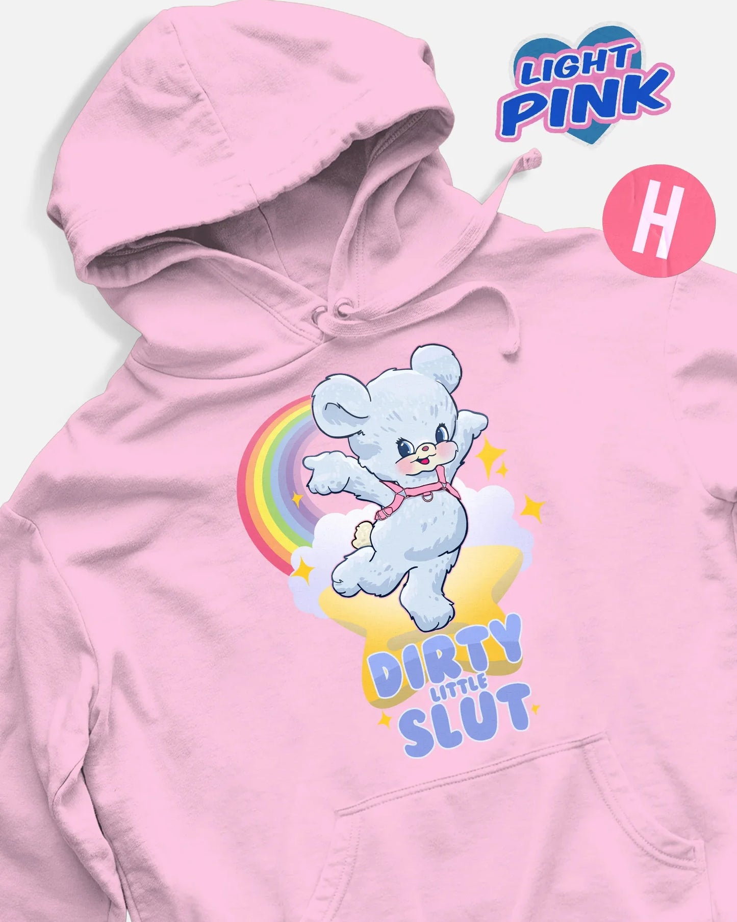 Dirty little s/ut bear soft style hoodie - light pink