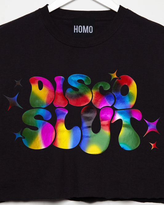 Disco slut, metallic rainbow - mens crop top - HOMOLONDON