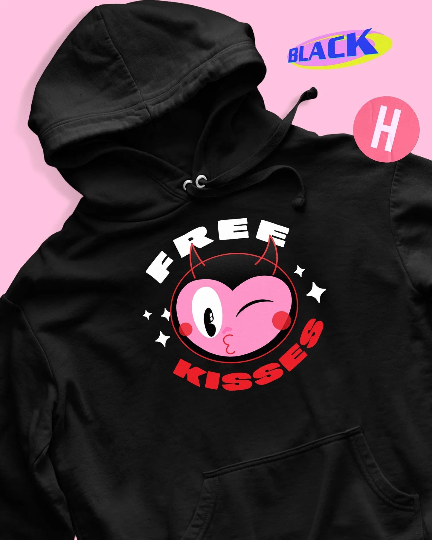 Devilish free kisses soft style hoodie - black