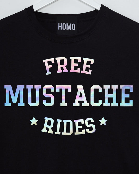 Free mustache rides, hologram - mens tshirt - HOMOLONDON