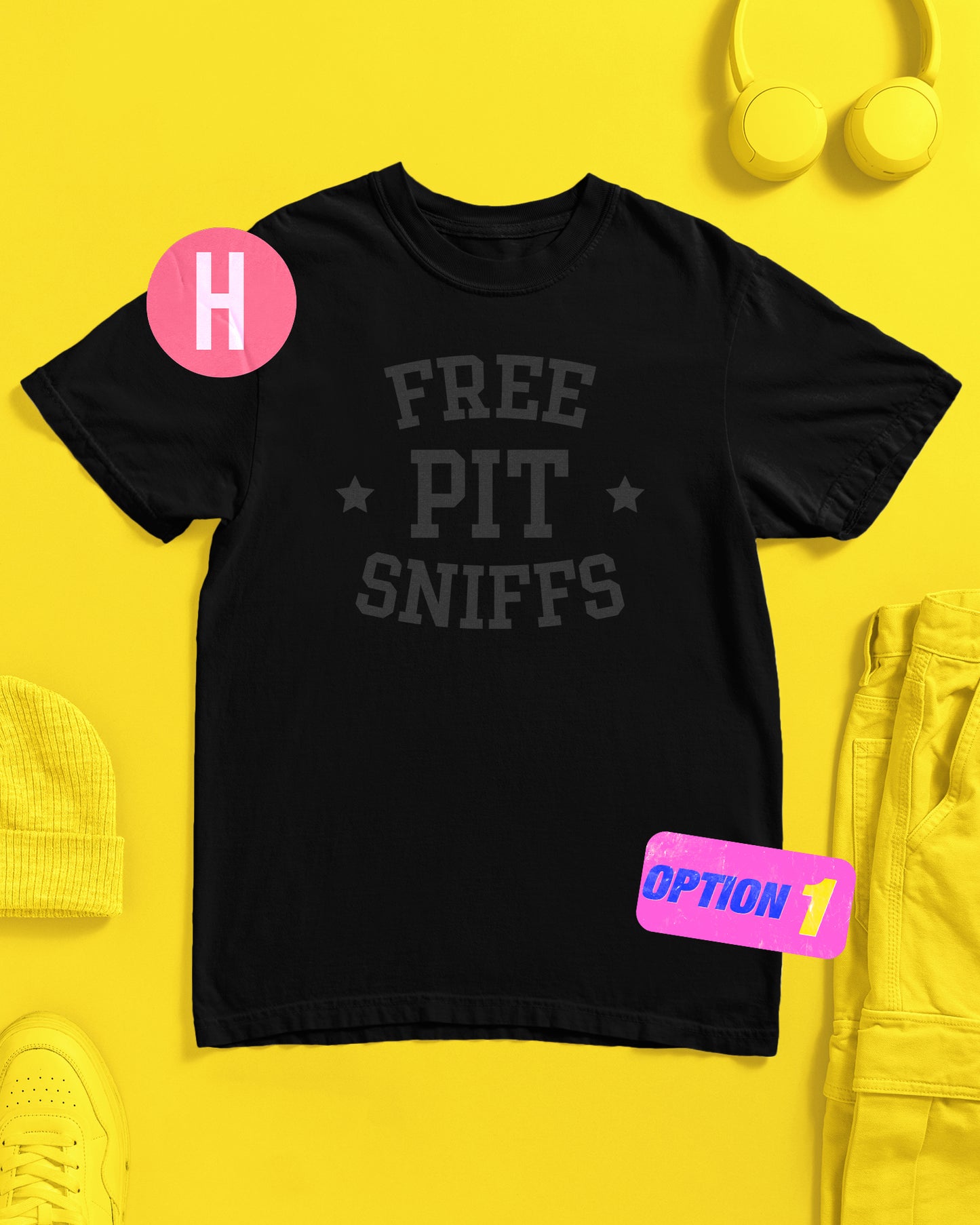Free pit sniffs, grey flock on black - tee
