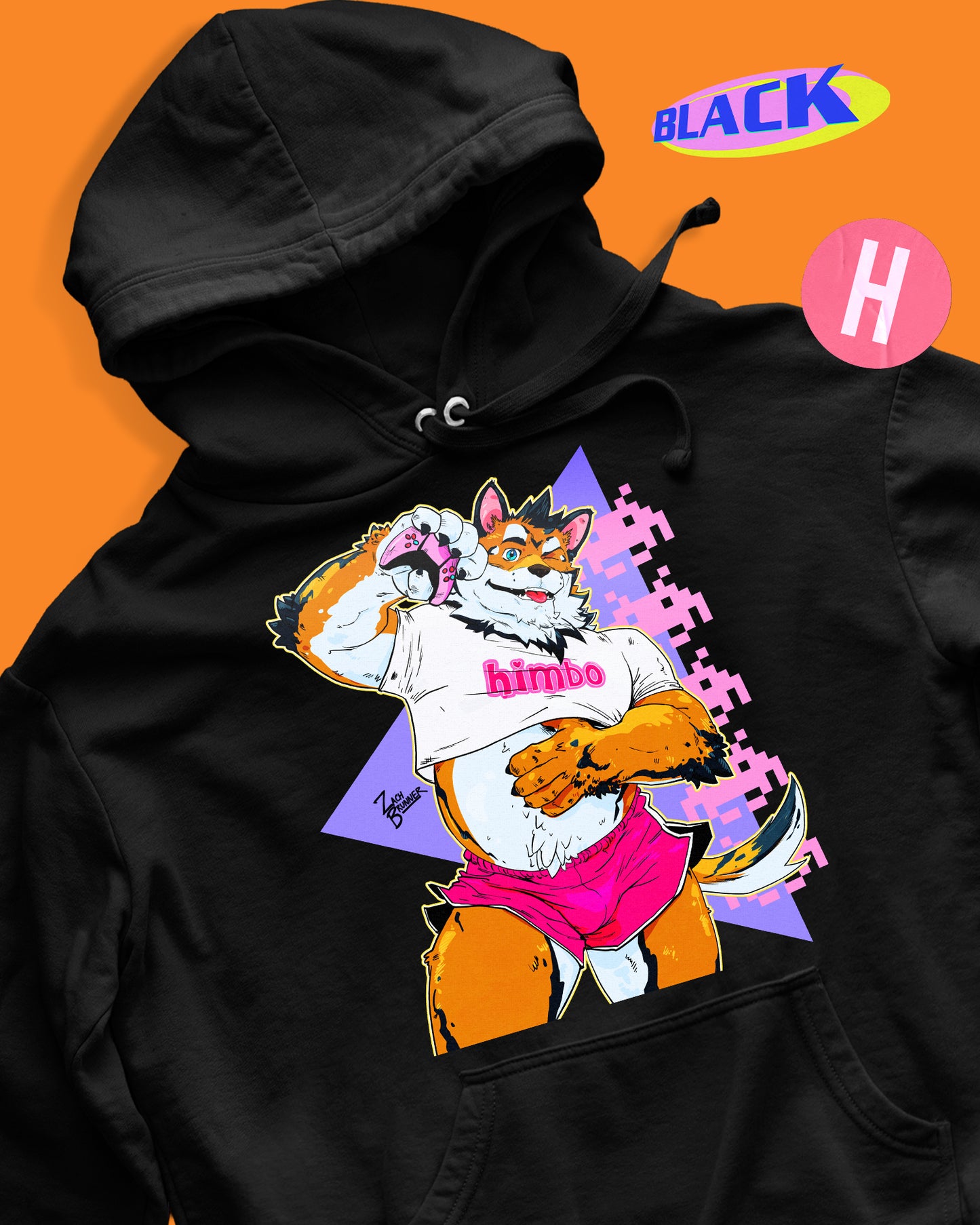 Retro gaming furry pup soft style hoodie - black