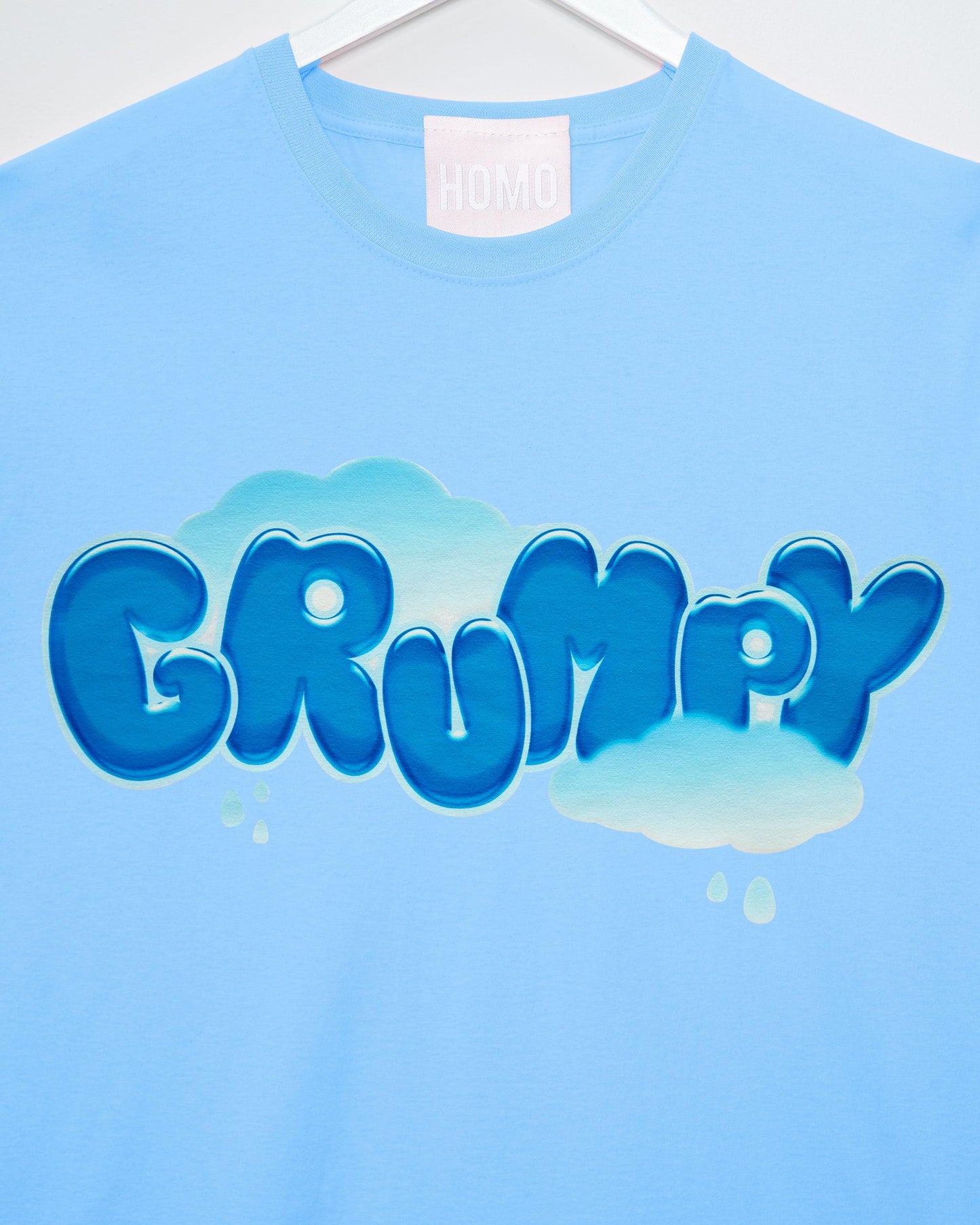 Grumpy on blue - cropped tee.