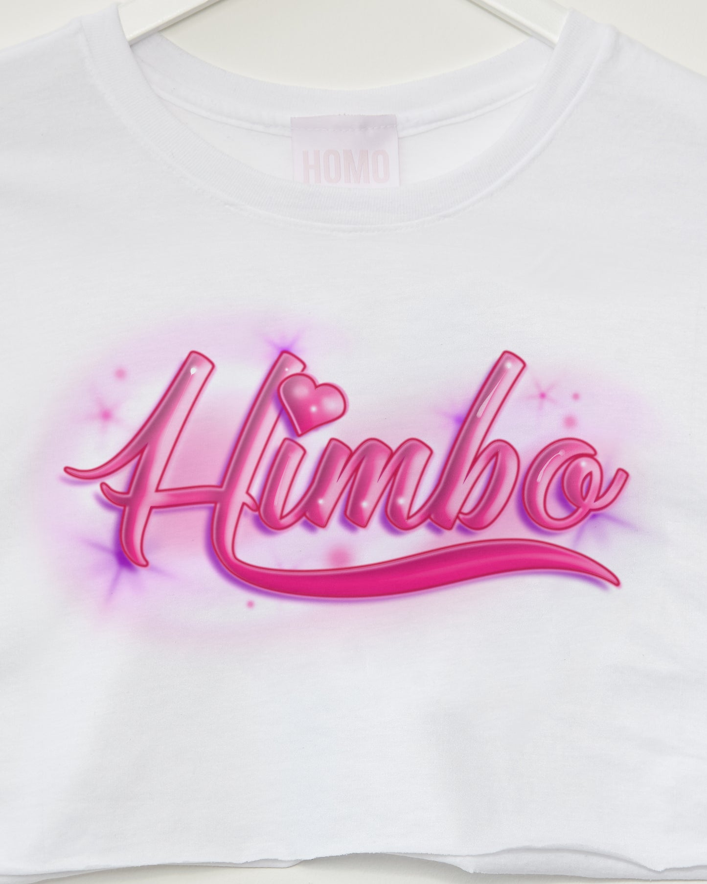 Spray paint himbo on white - sleeveless crop top.