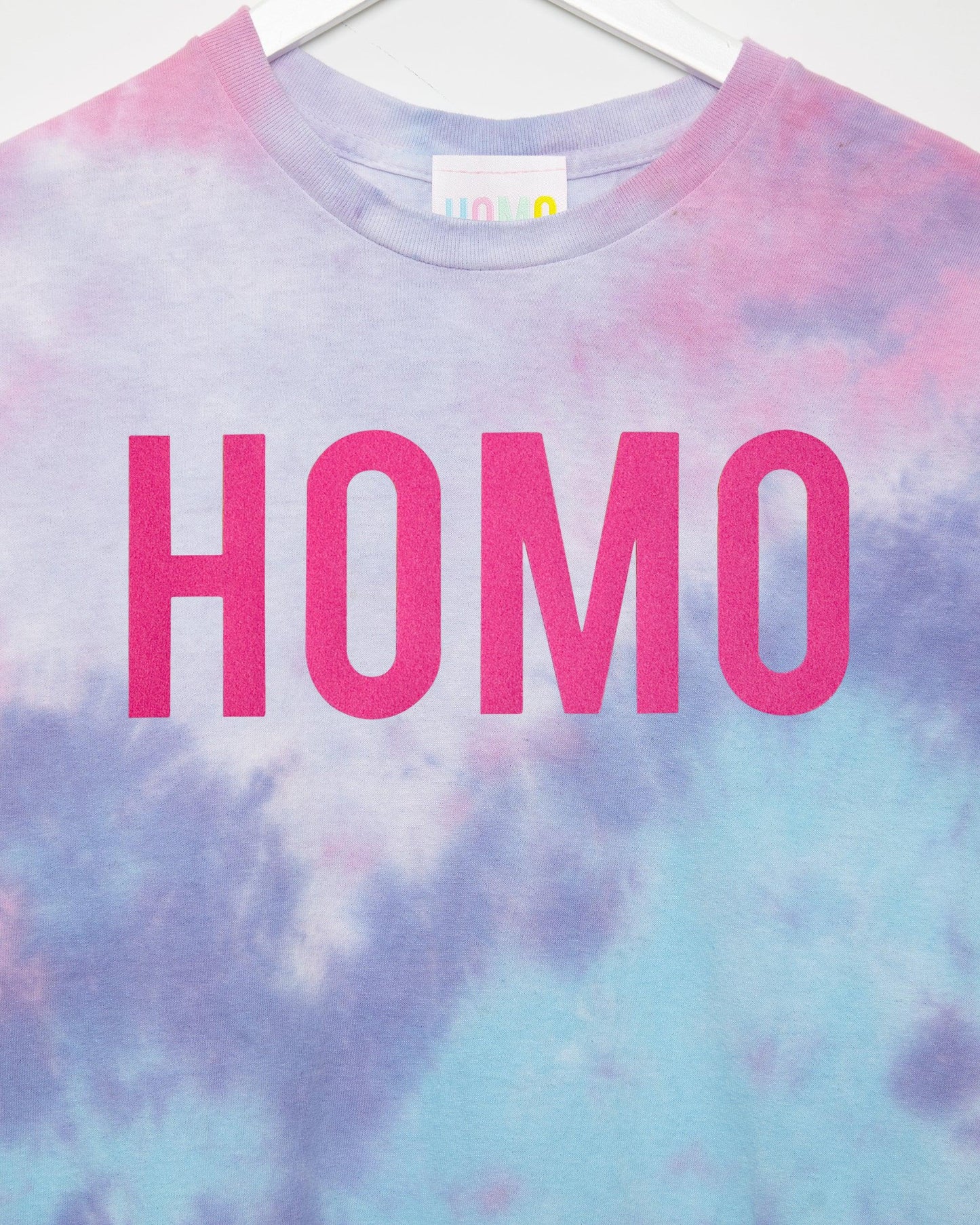 Pink flock HOMO on pink tie-dye - low cut crop top
