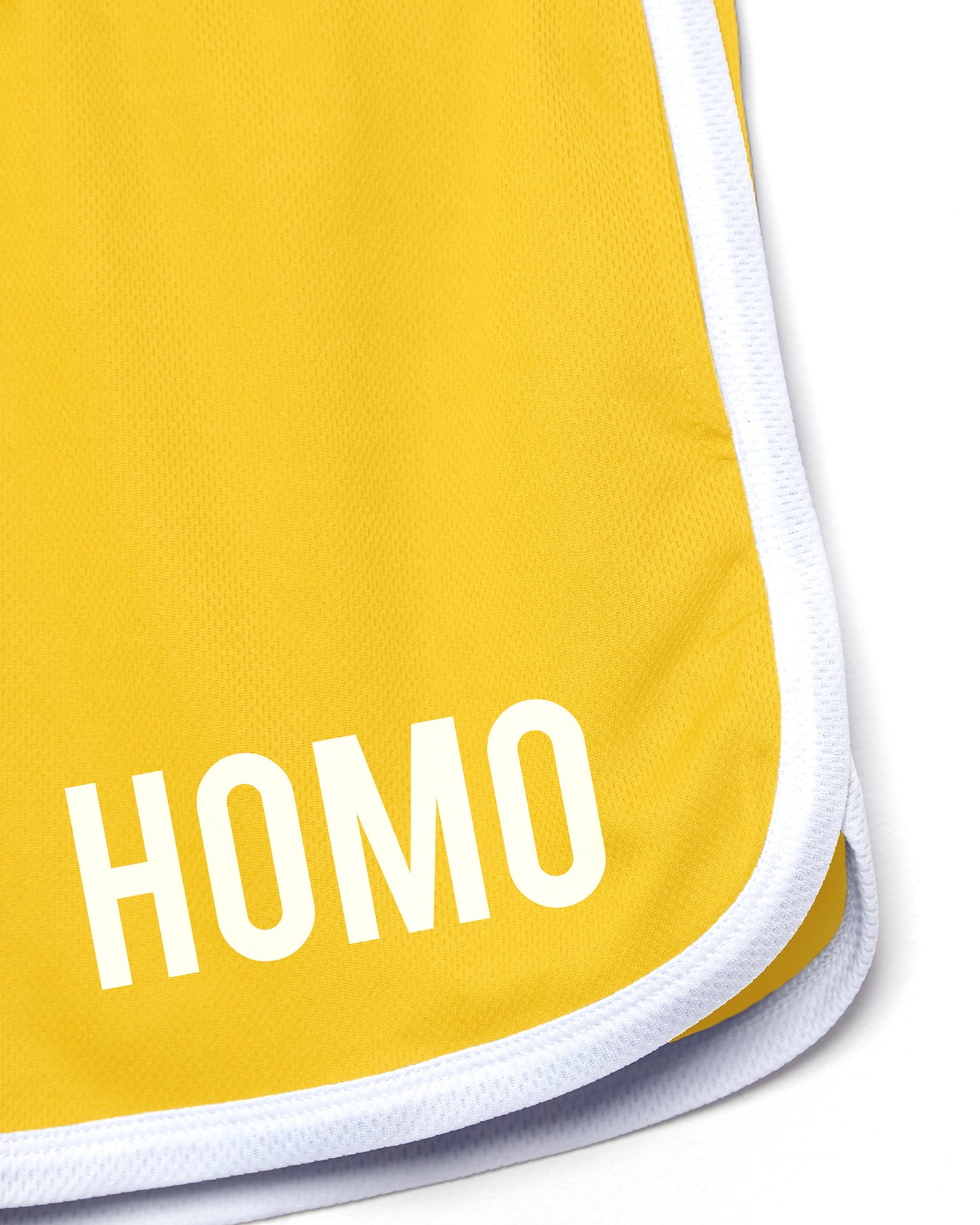 Double pack - HOMO white on yellow - crop top and short shorts - Full outfit.