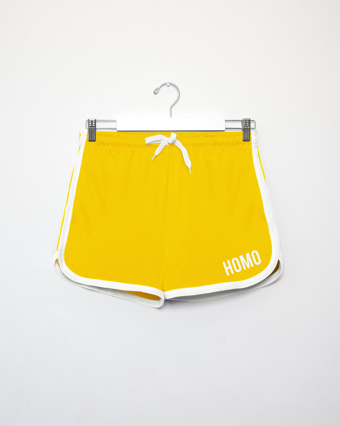 Double pack - HOMO white on yellow - crop top and short shorts - Full outfit.