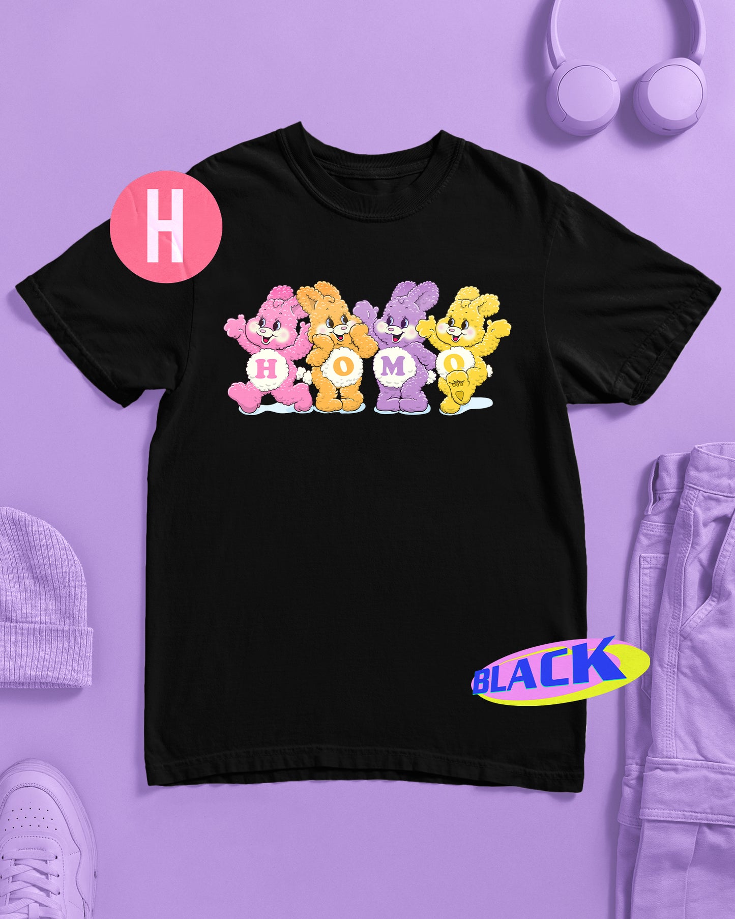 Pastel Bunnies on black - tee