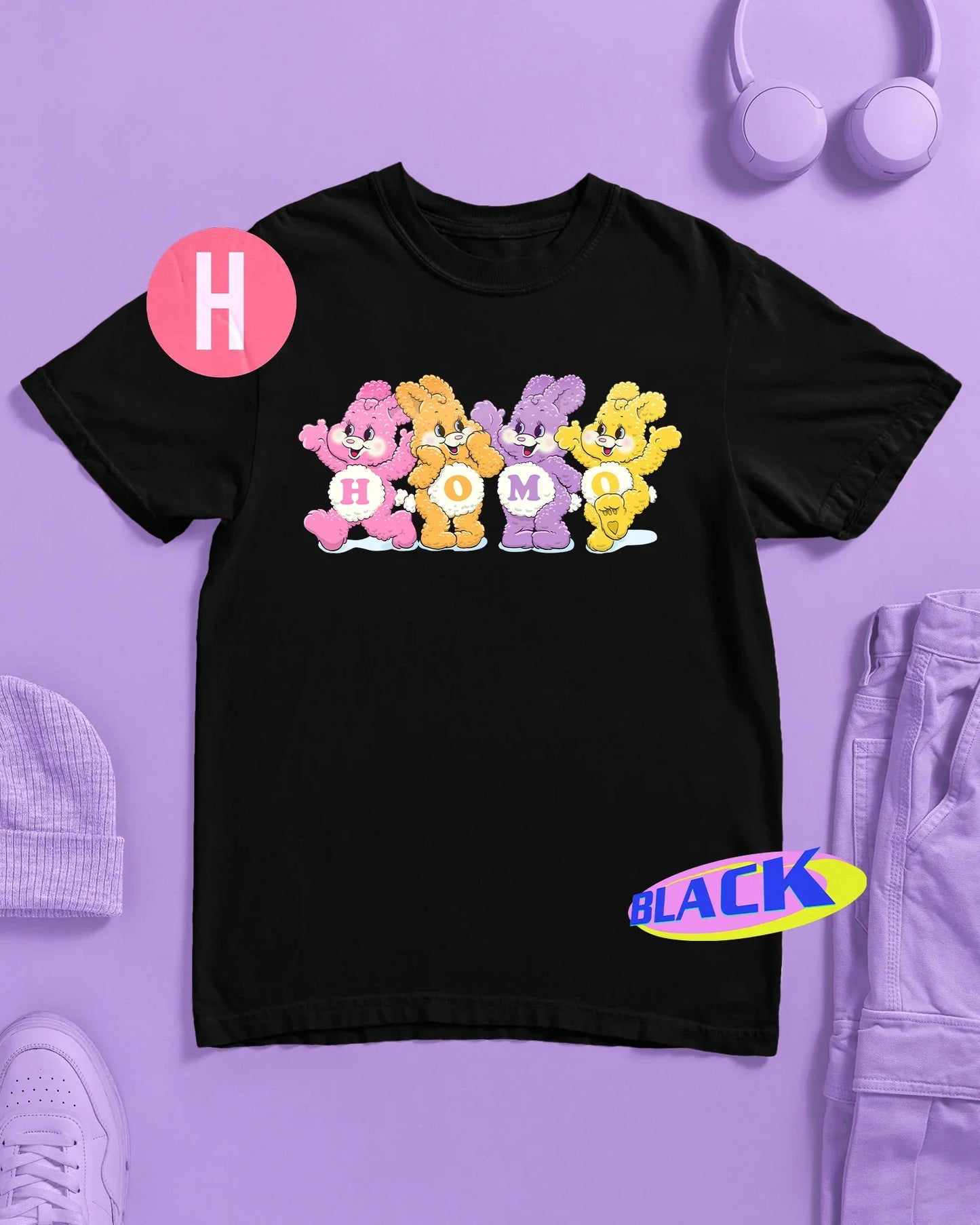 Pastel Bunnies on black - tee