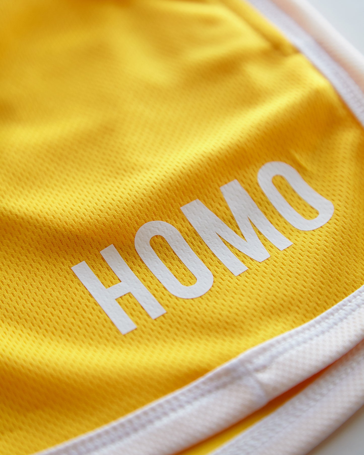 Double pack - HOMO white on yellow - crop top and short shorts - Full outfit.