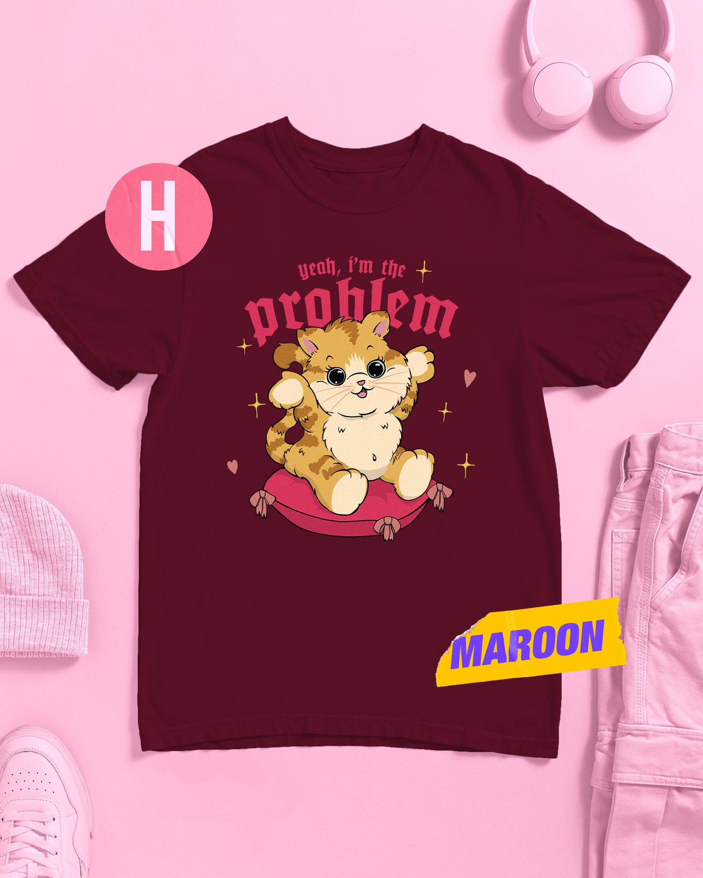 I'm the problem sassy kitten on maroon - tee