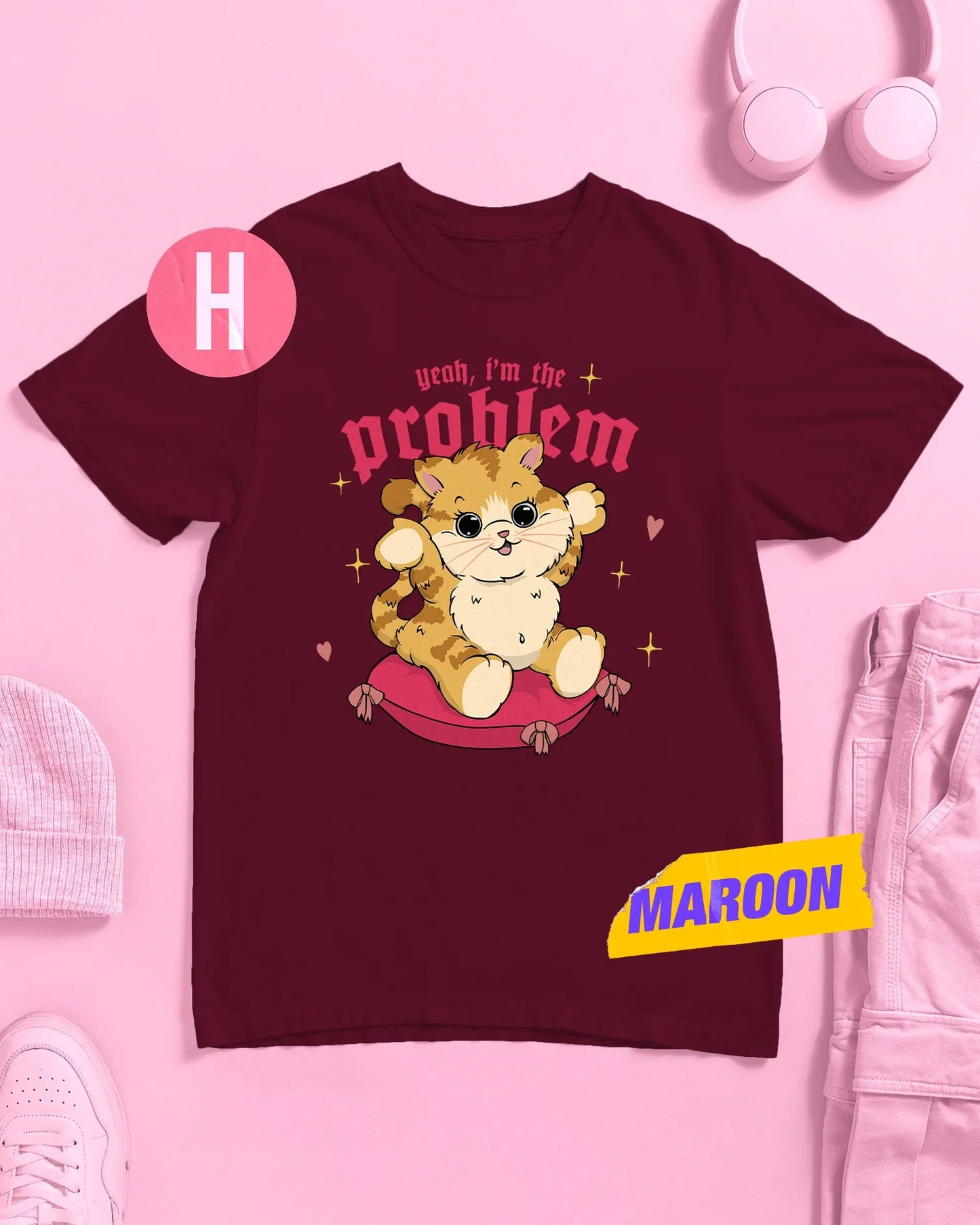 I'm the problem sassy kitten on maroon - tee