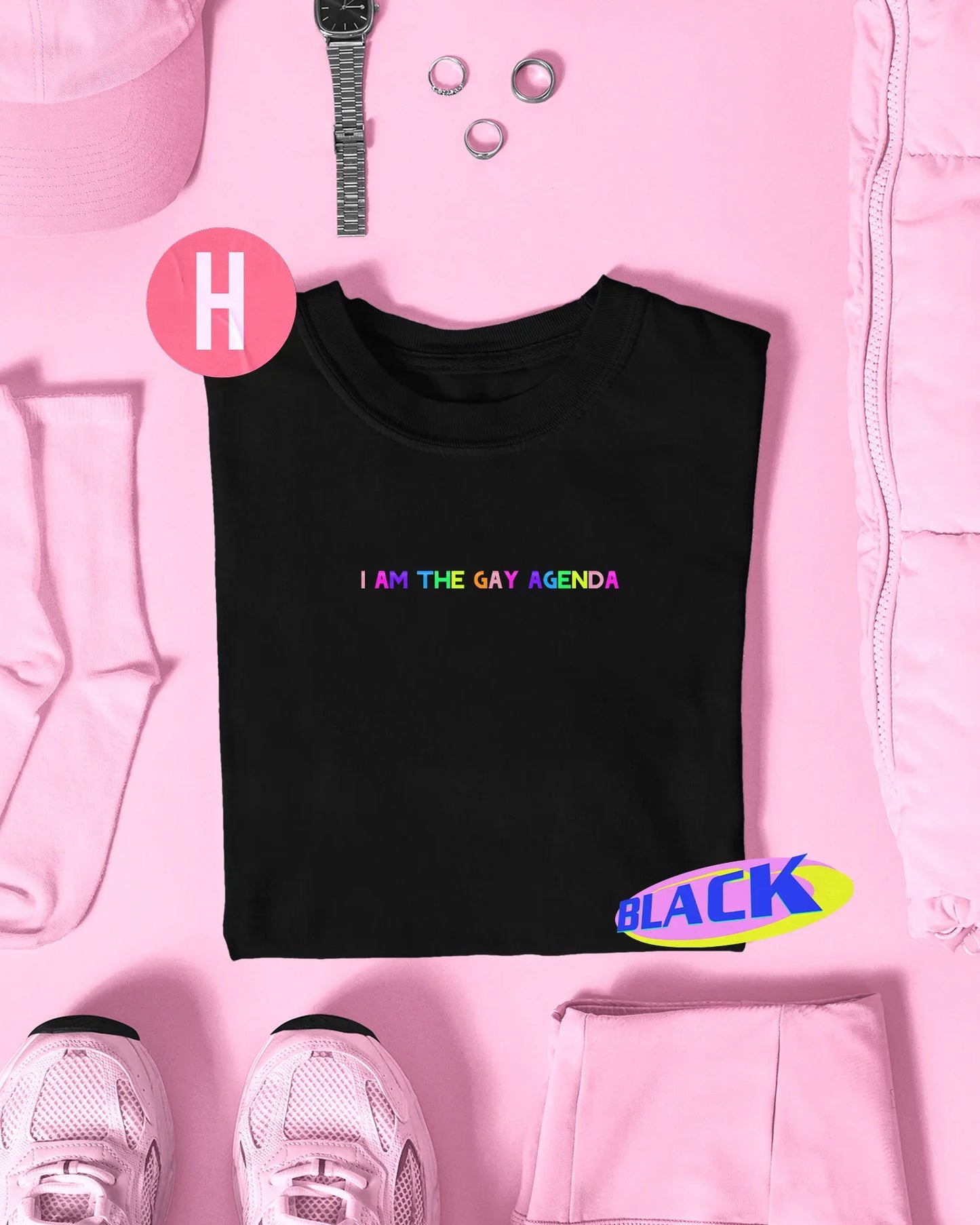 Rainbow colour I am the gay agenda slogan on black - tee