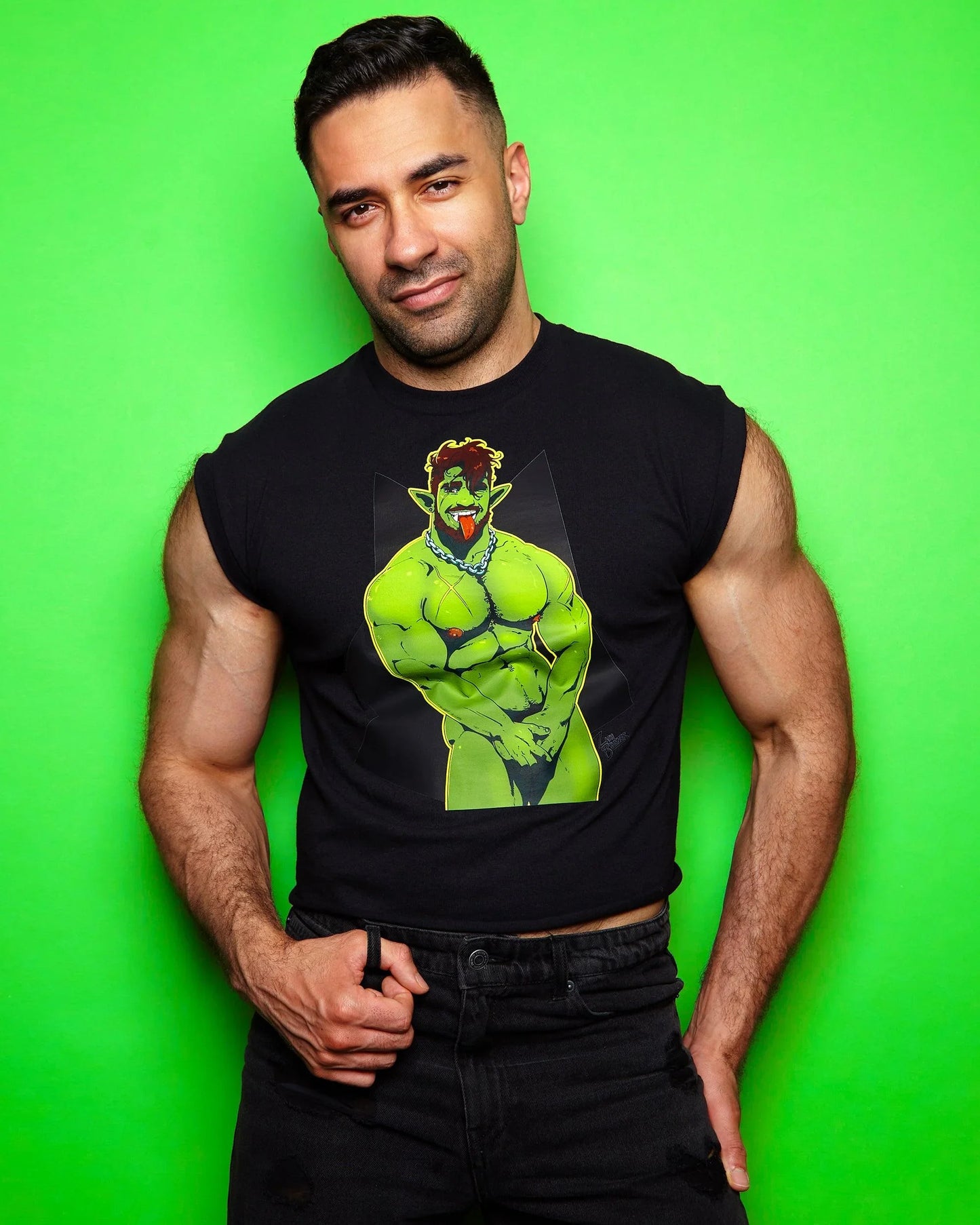 Gorok's naked! on black - cropped tee / crop top - HOMOLONDON