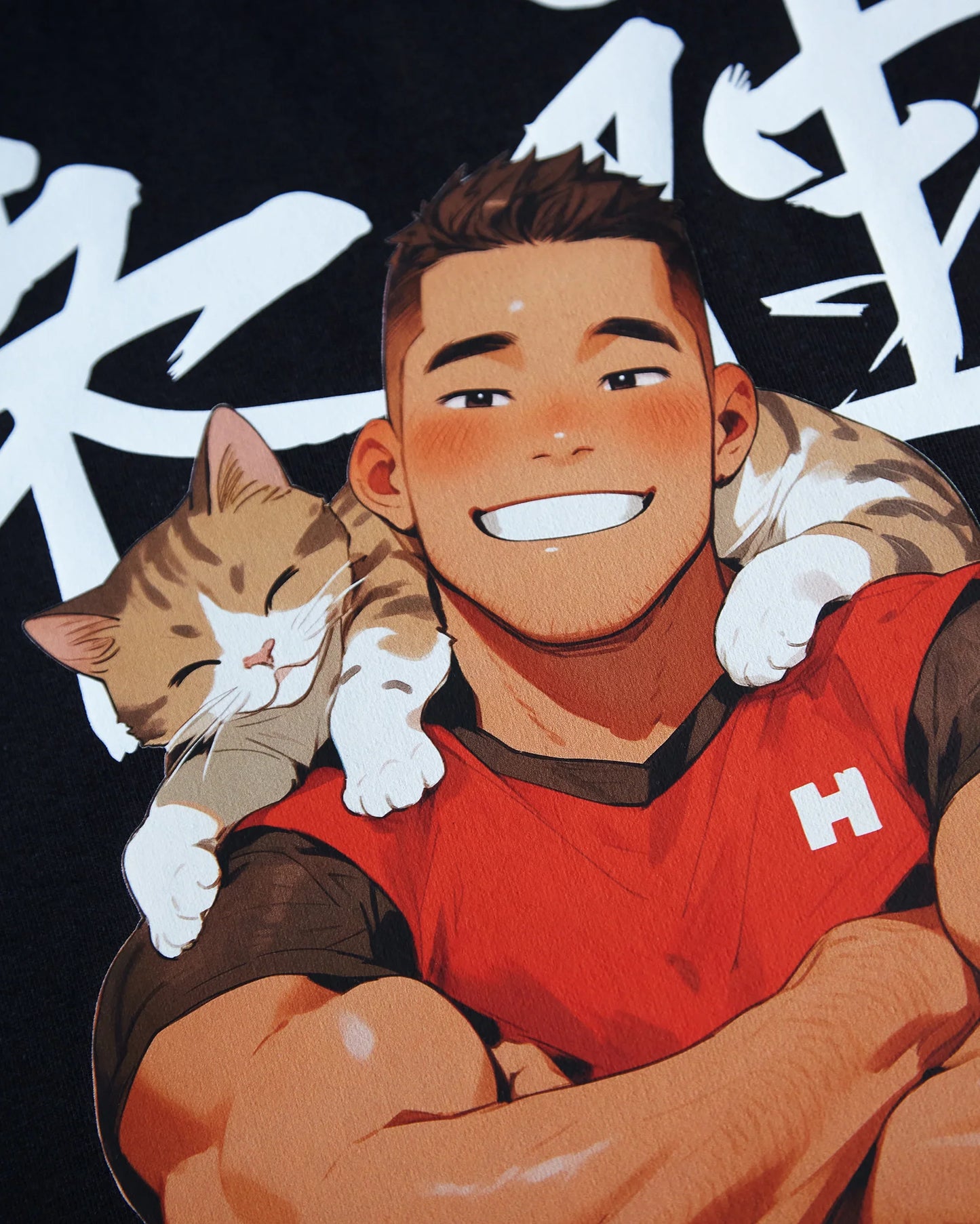 Jojo Bear: Hunky Joseph with kitten buddy on black - low cut crop top