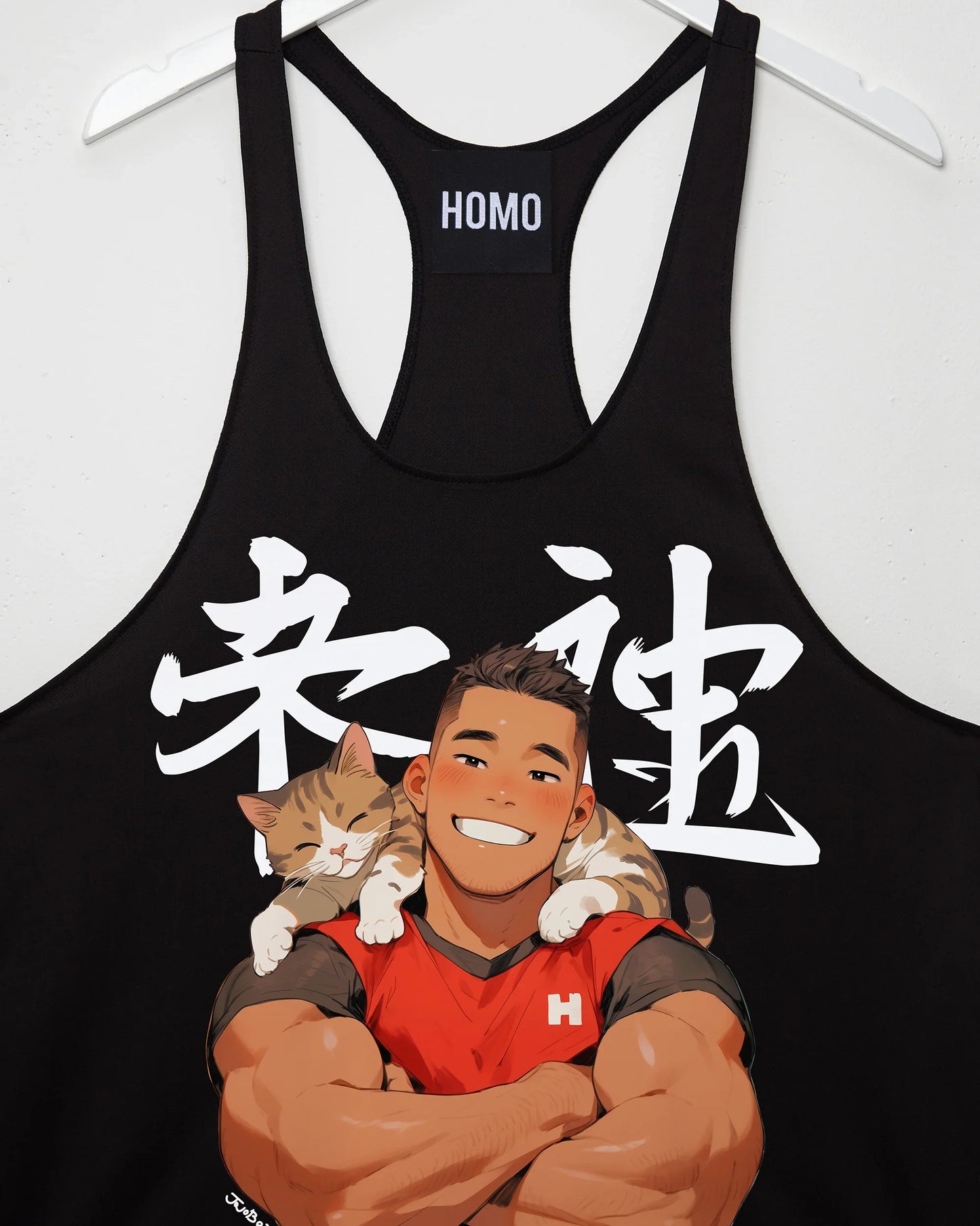 Jojo Bear: Hunky Joseph with kitten buddy on black - tank top