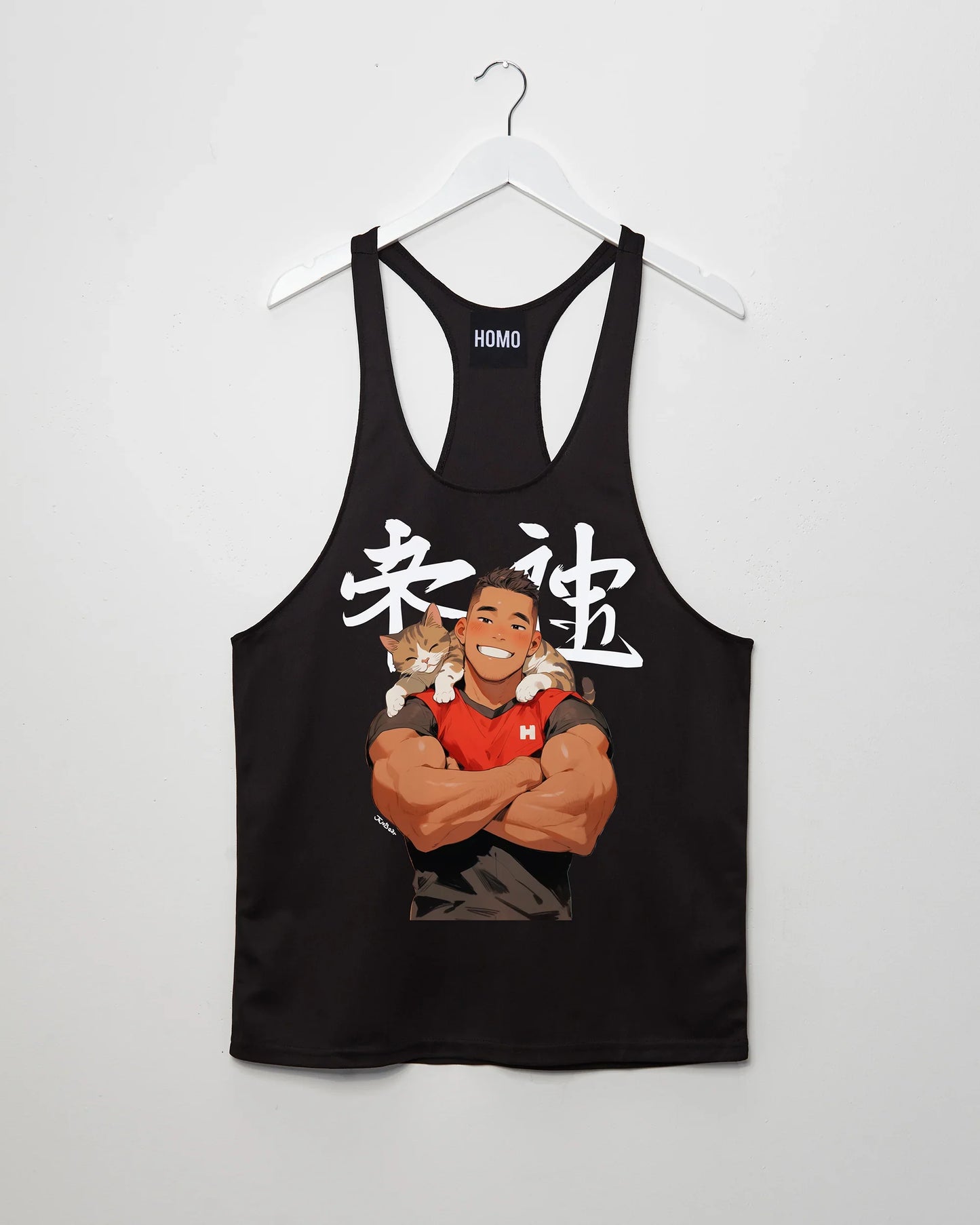 Jojo Bear: Hunky Joseph with kitten buddy on black - tank top