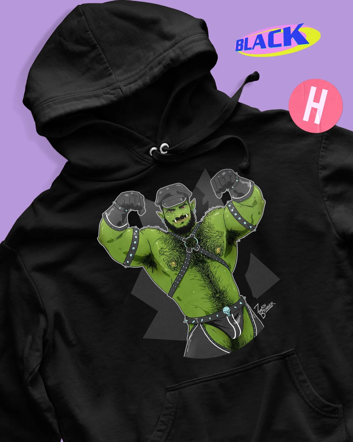 flexing daddy orc wearing leather soft style hoodie - black