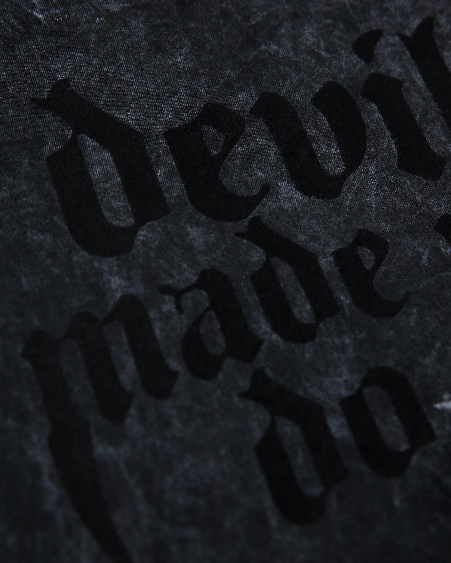 Devil made me do it, black flock on black stone wash tshirt