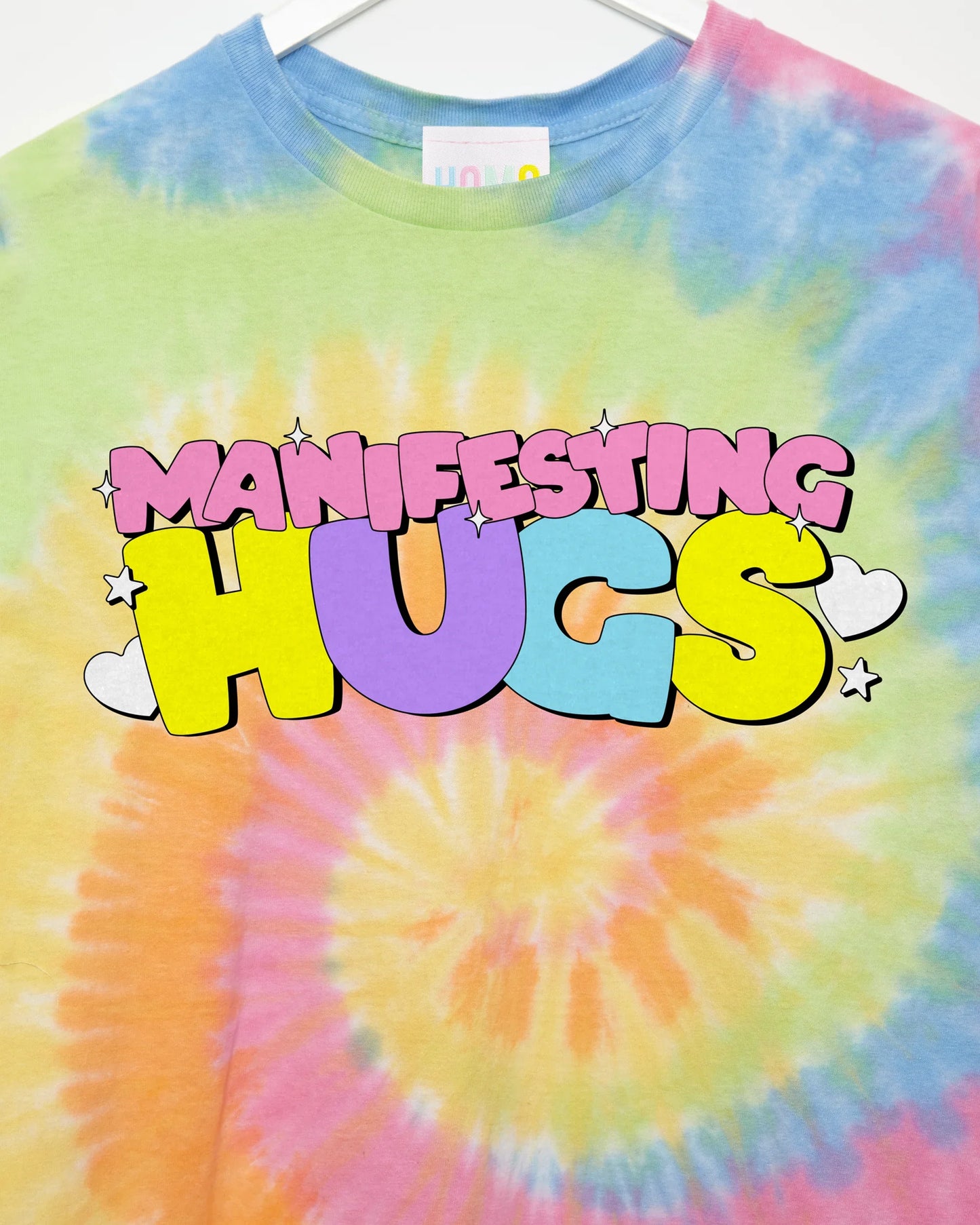 Manifesting hugs on tie-dye - low cut crop top