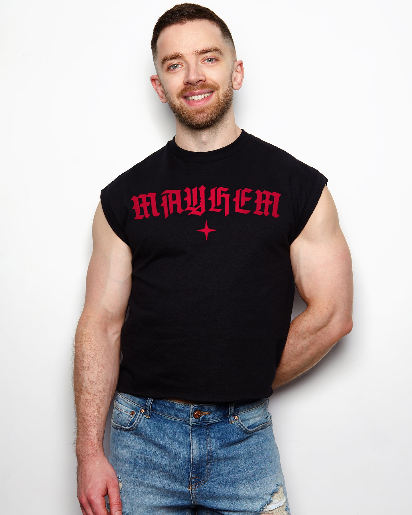 MAYHEM, low cut cropped t-shirt - black/red