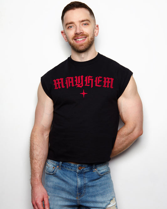 MAYHEM, low cut cropped t-shirt - black/red