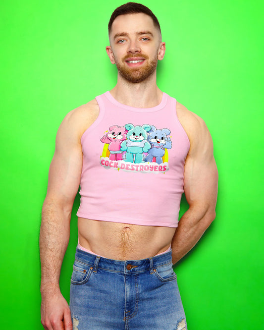 The c*ck destroyer bears on pink - low cut cropped tank