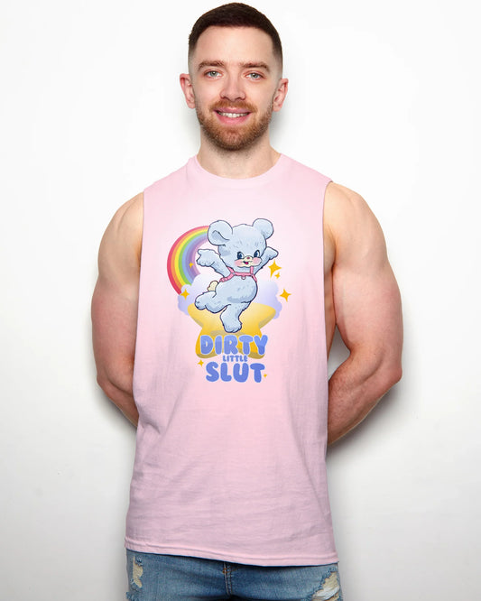 Dirty little s/ut on pink - mens sideless tshirt