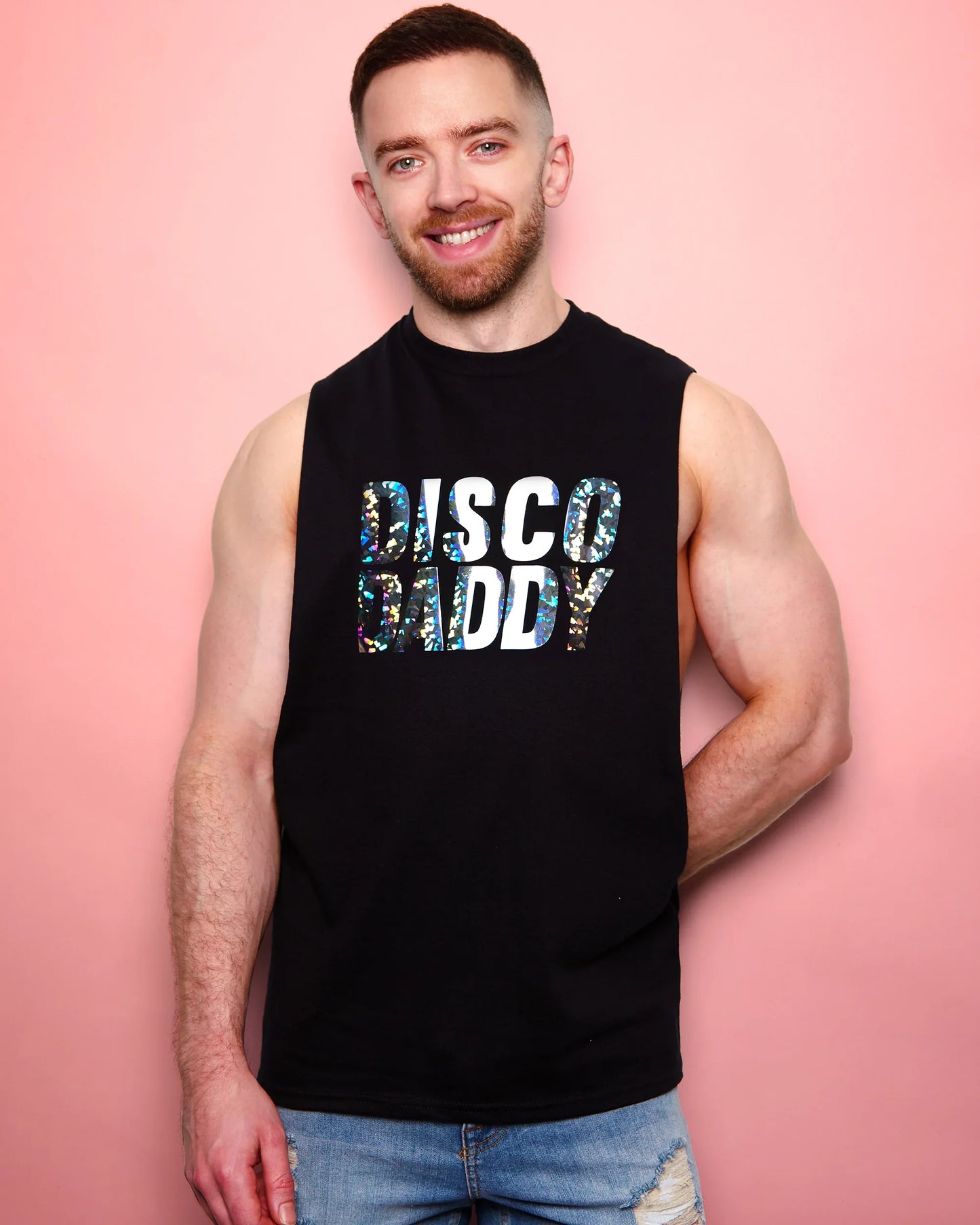 DISCO DADDY, sparkle on black - sideless tshirt