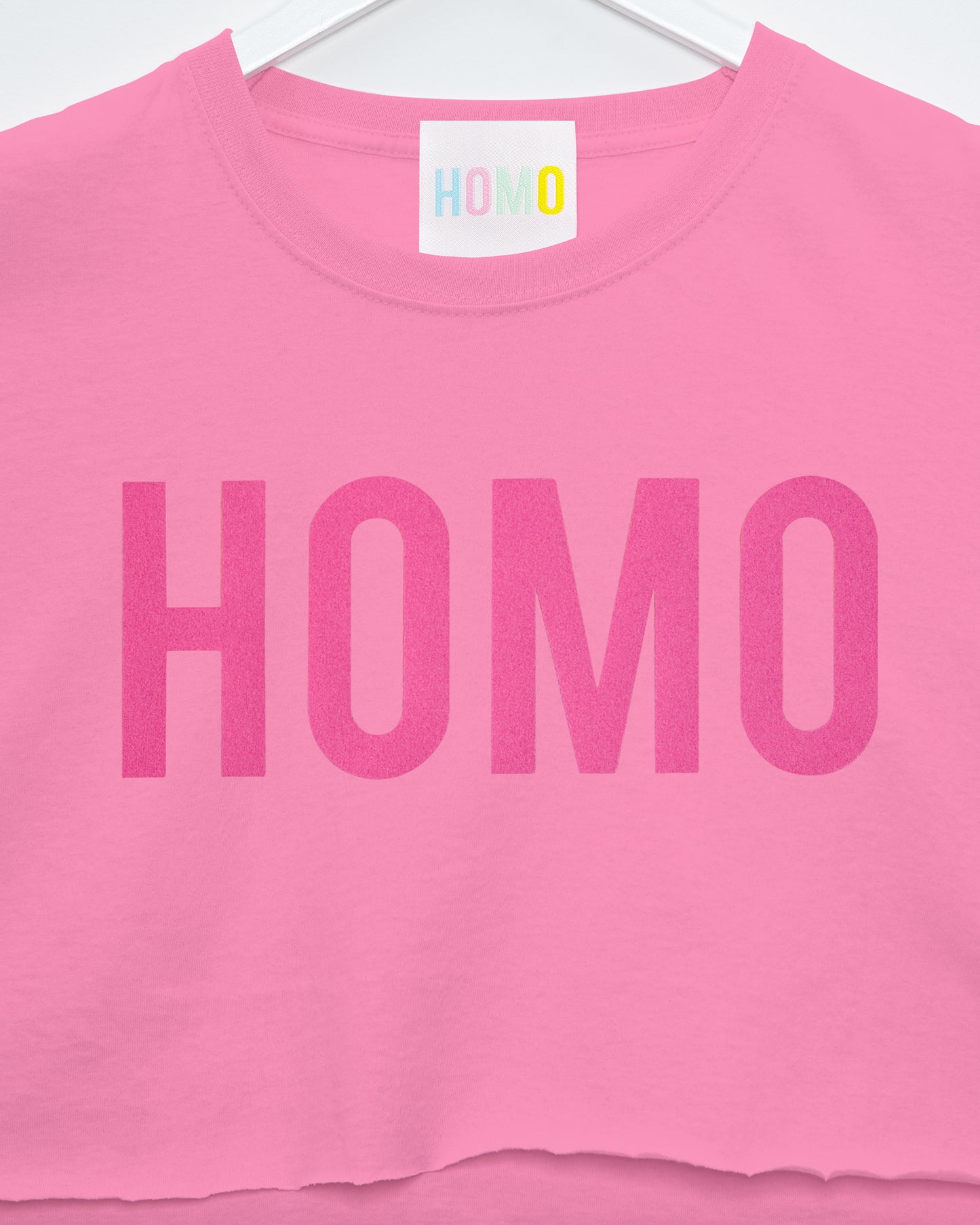 HOMO Logo, pink flock on pink - sleeveless crop top