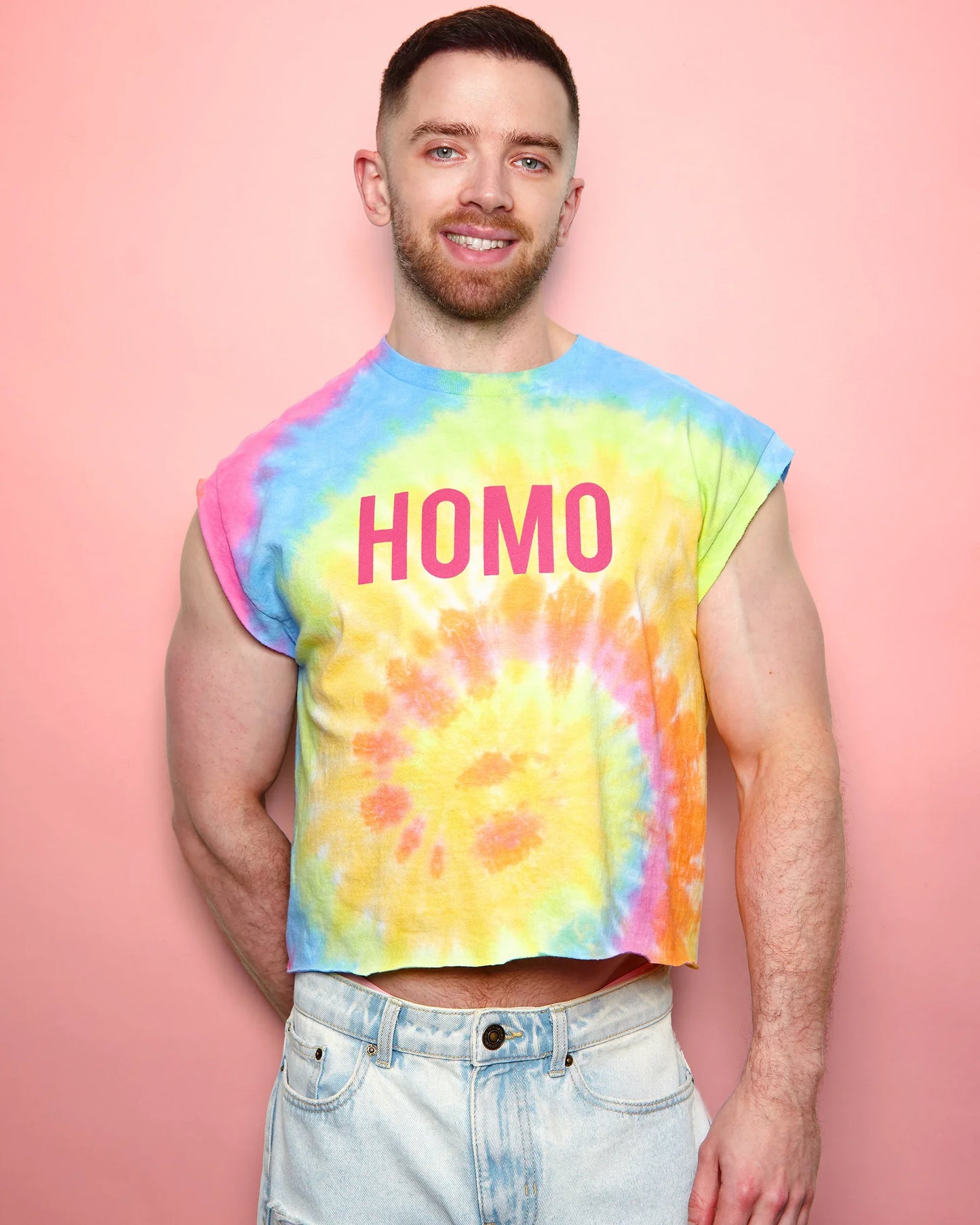 Pink flock HOMO tie-dye - low cut crop top