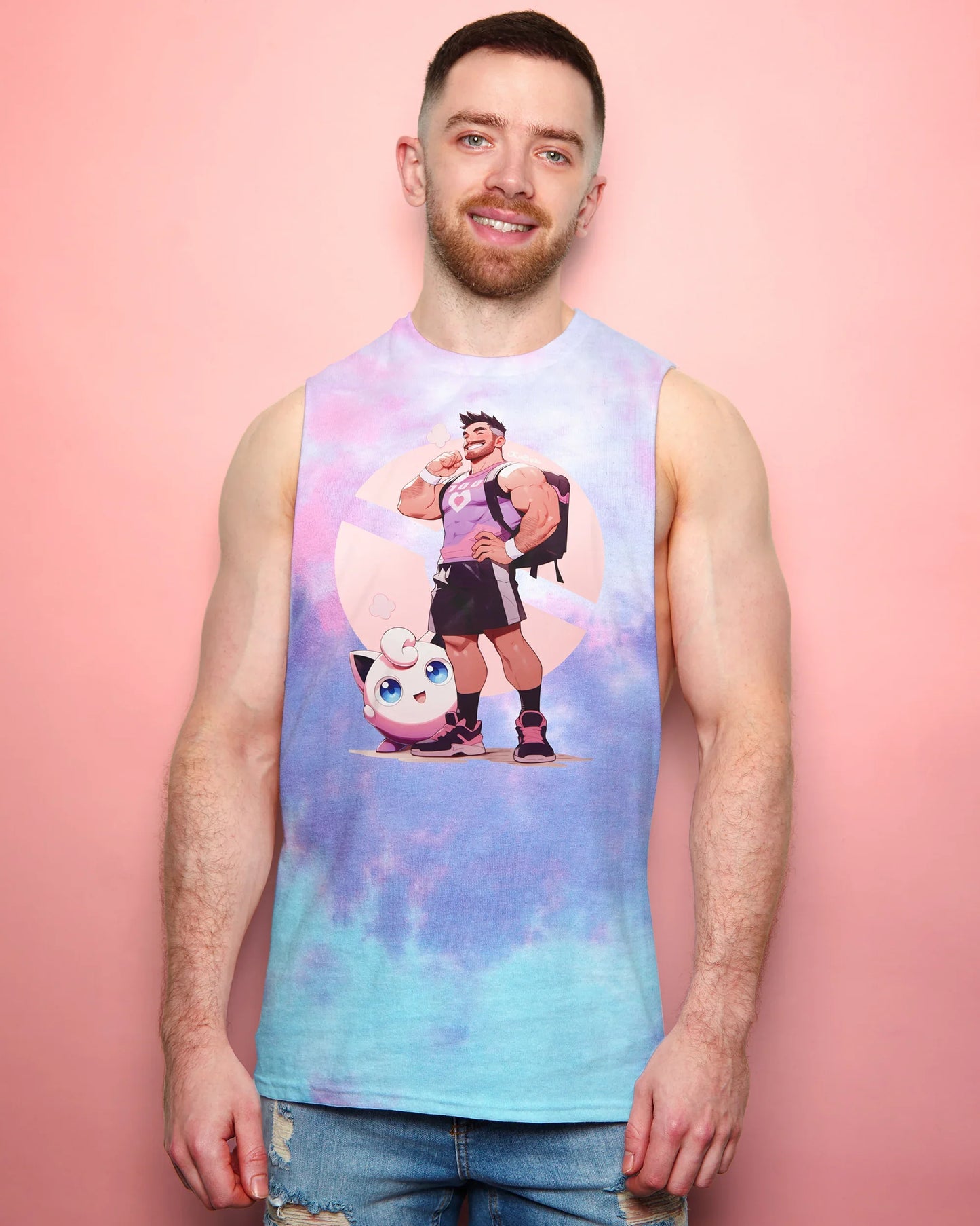 Jojo Bear: Trainer Stephen on pink tie-dye - sideless tshirt
