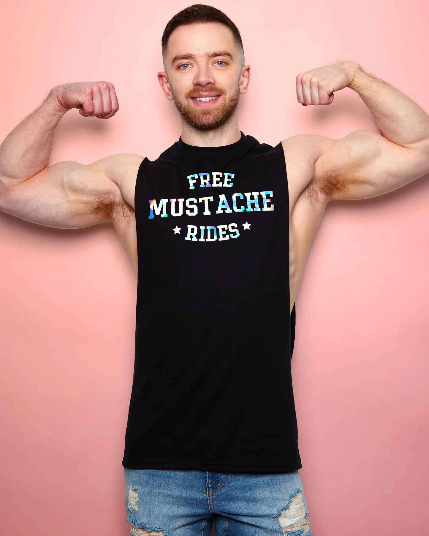 Free mustache rides, hologram - mens sideless tshirt