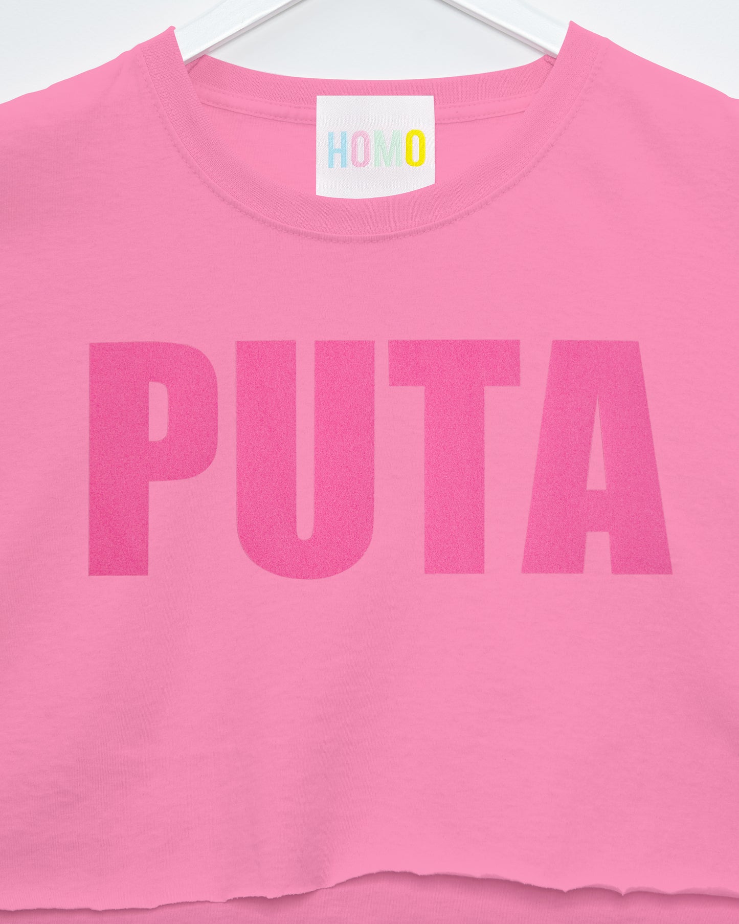 PUTA Logo, pink flock on pink - sleeveless crop top