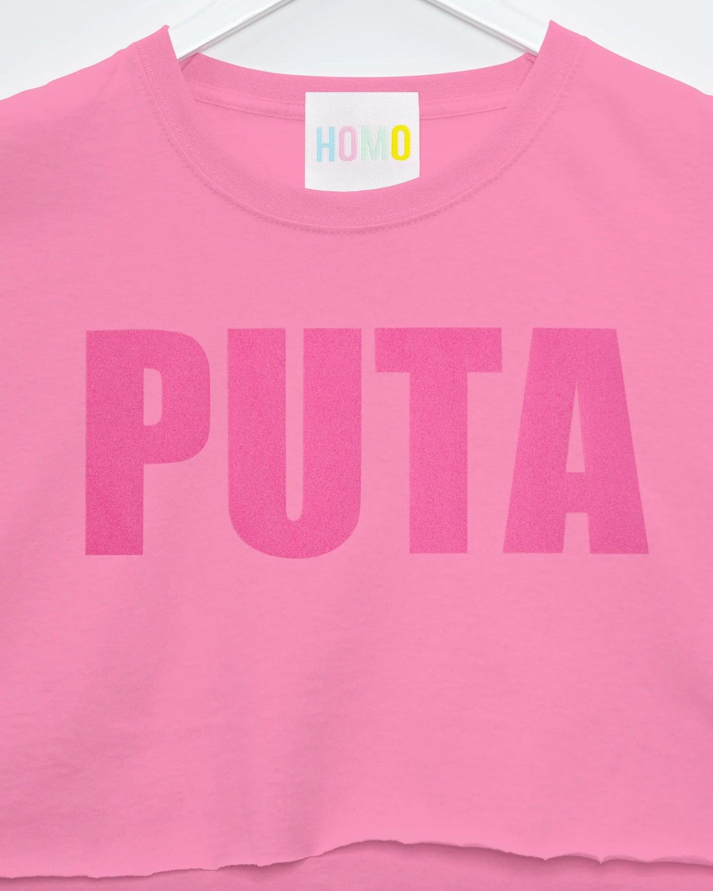 PUTA Logo, pink flock on pink - sleeveless crop top