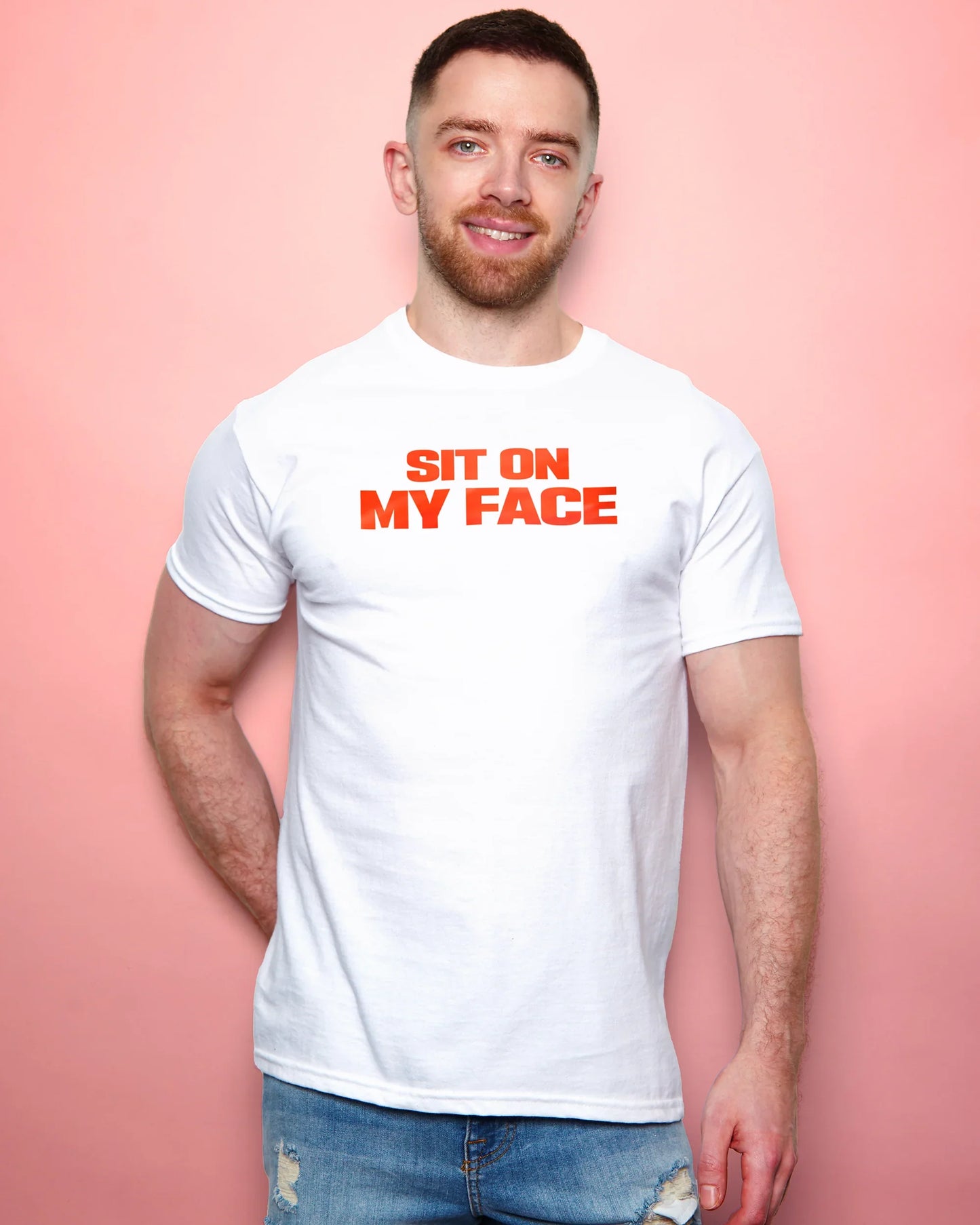 Sit on my face, red print on white - tshirt
